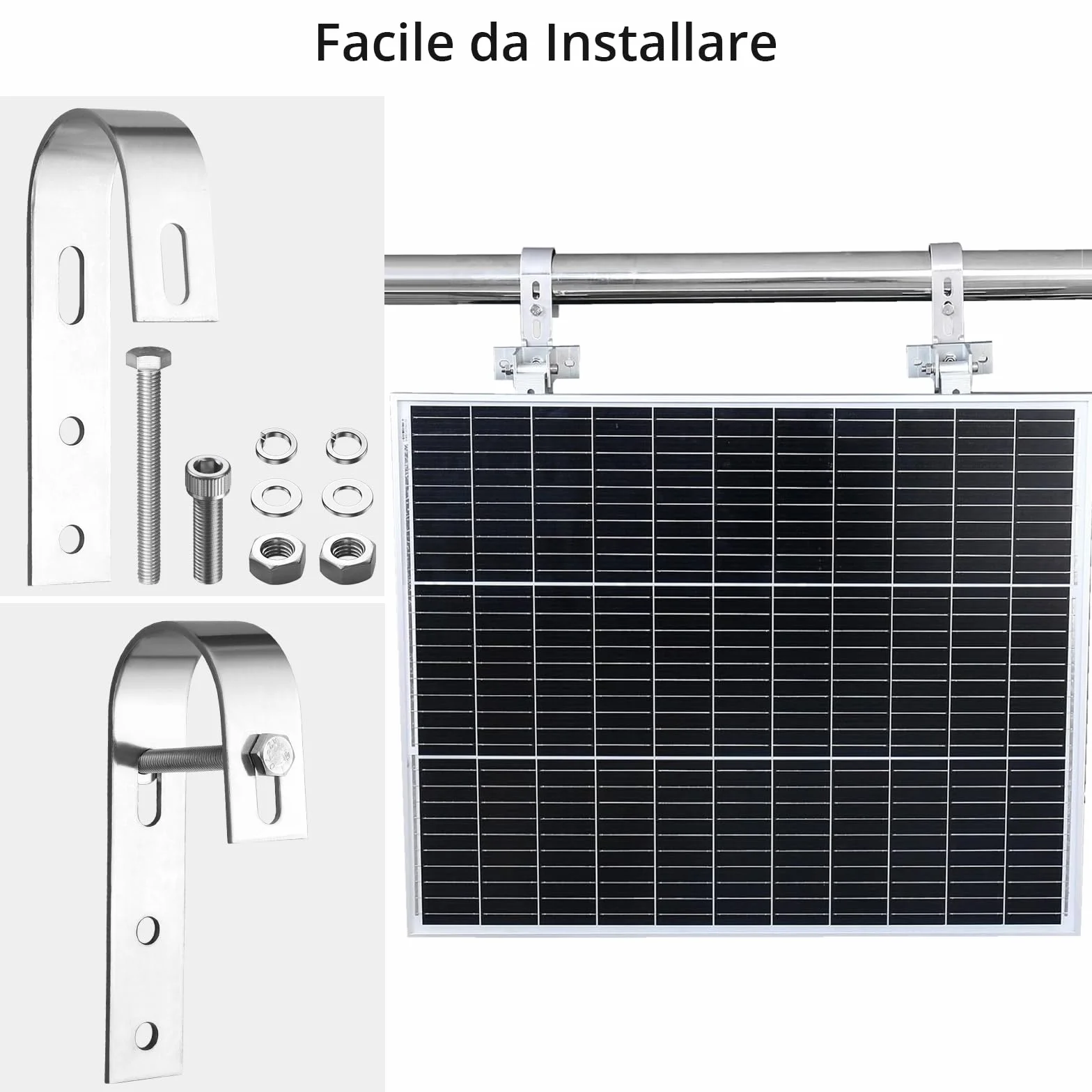 Anbte Ganci per Pannelli Solari da Balcone in Acciaio Inox 304, Installazione Senza Fori per Ringhiere - Compatibile con Fotovoltaico, Tetti Piani, Garage [Set da 2 con Viti]
