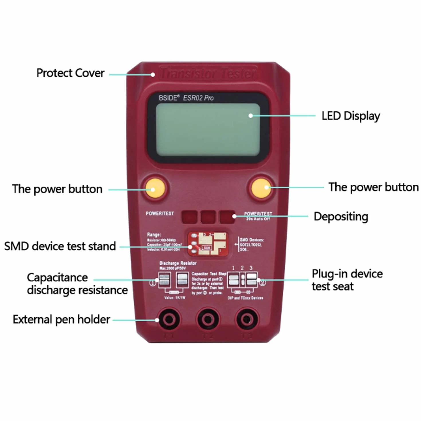 Tester di Transistor Multiuso Tester di resistore di capacità a triodo diodo Mos/PNP/NPN Tester SMD ESR02 PRO