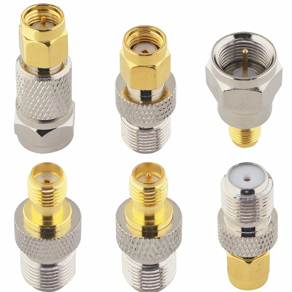 Kit F a SMA/RP-SMA 6 PCS Set F a SMA e RP SMA Adattatore da SMA a RG6 Connettore Coassiale Set Femmina a Femmina Femmina a Maschio per Cavo WiFi/Radio/Antenna TV/FPV Drone