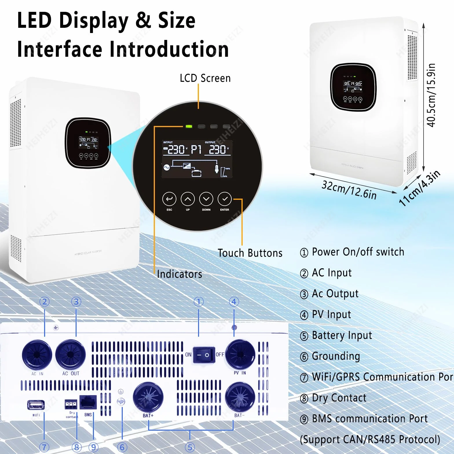 Inverter Ibrido di Nuova Generazione,Inverter Solare 3600W,24VDC a 220VAC,Potenza PV Massima 5000W in Ingresso,con Regolatore di Carica Solare MPPT 100A,Funzione UPS a Commutazione Automatica