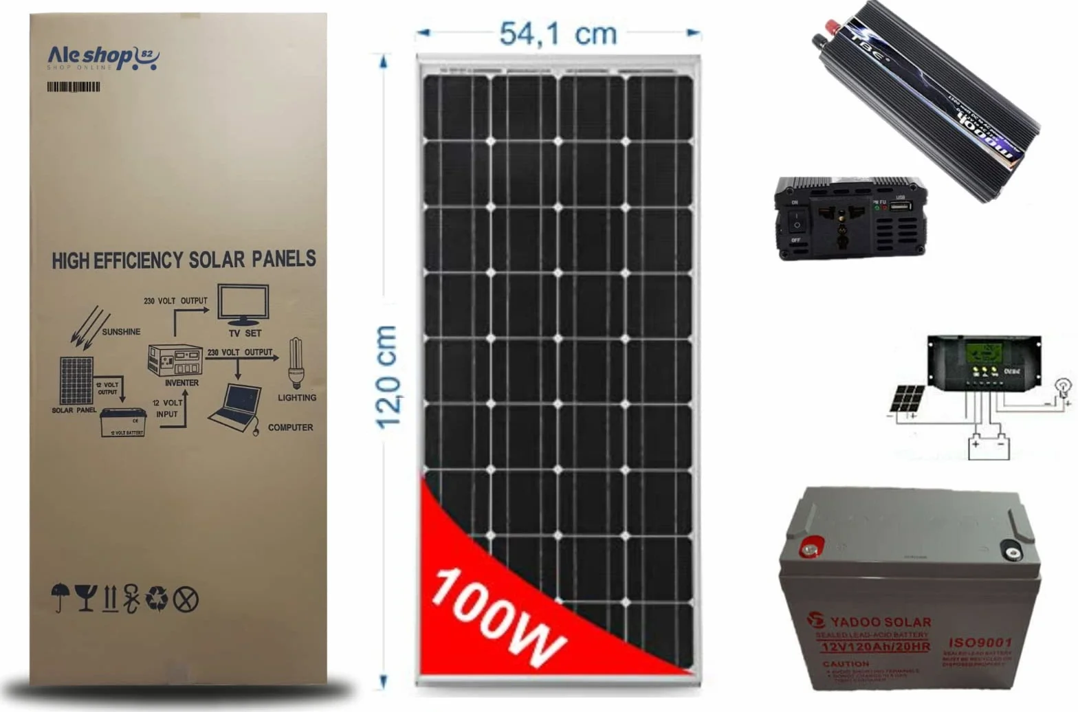 Zestaw fotowoltaiczny panel słoneczny 1kWh inwerter 4000W bateria 120Ah