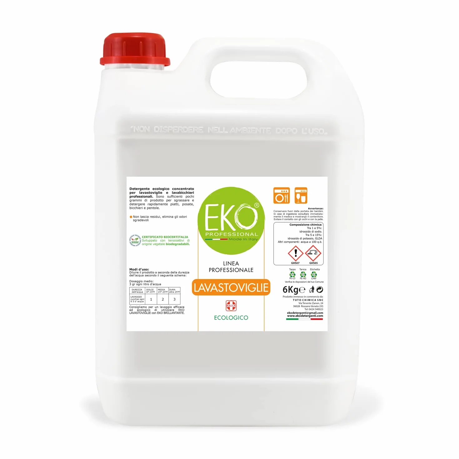 Detersivo Lavastoviglie Professionale, Lavabicchieri - Eko Professional, Ecologico 6Kg