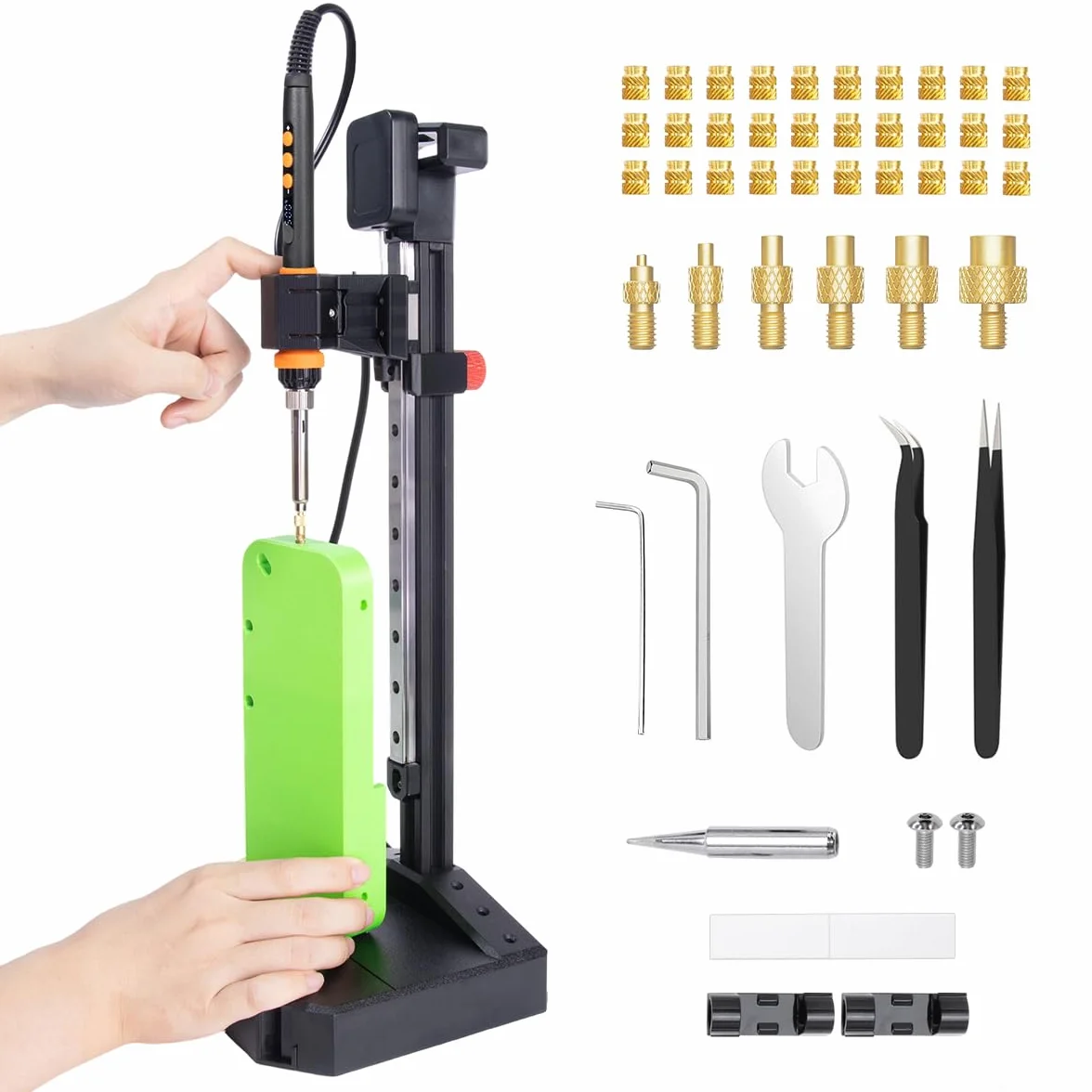 PRO Set di Inserti Filettati Termici 90W, Kit Inserti Filettati per Saldatura, 30x Inserti Filettati M3, Punte di Saldatura, Inserti Filettati per Saldatura Pressa 210mm con Guida Lineare per