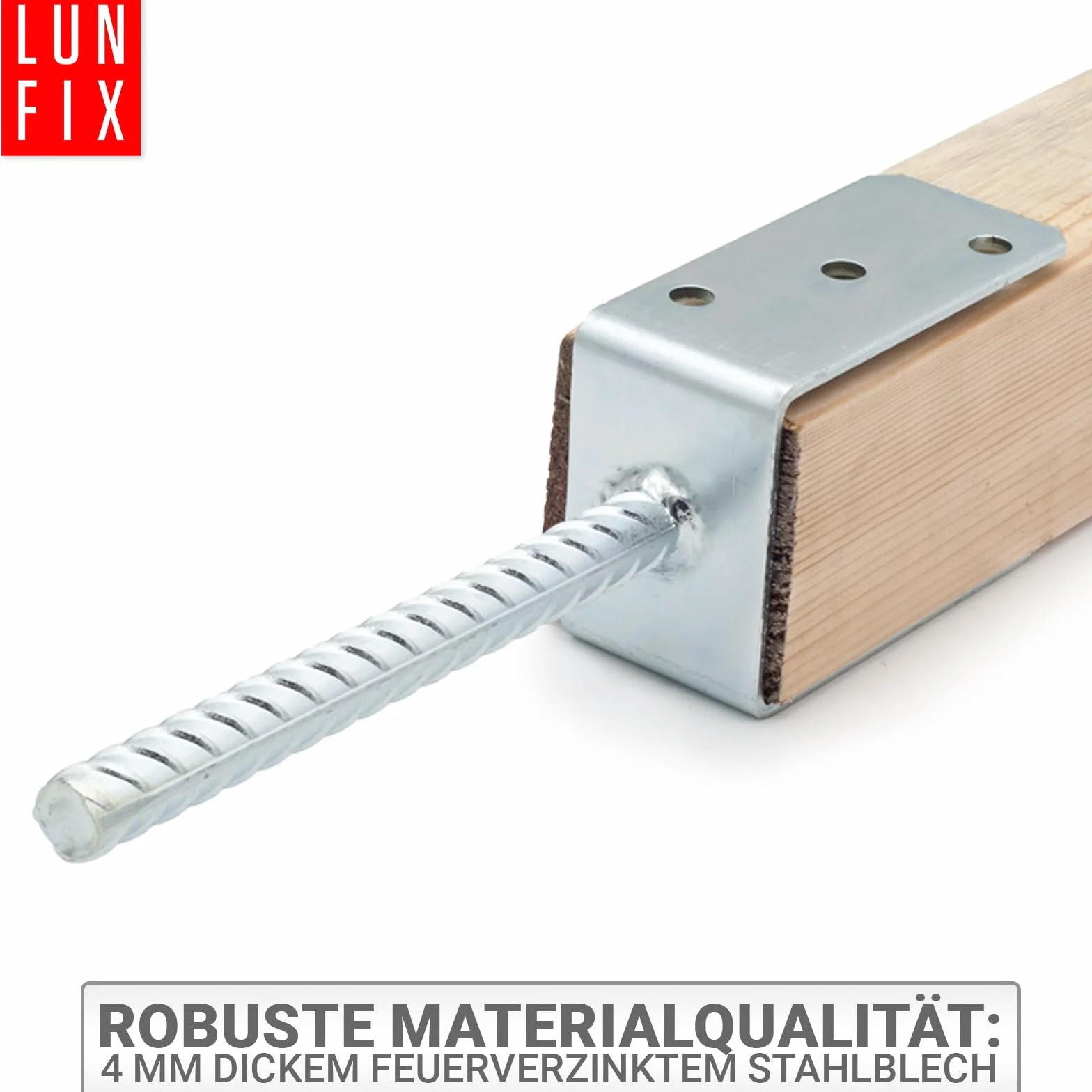 Attacco per palo da 100 mm, supporto per pali a forma di U con ancoraggio in calcestruzzo, altezza 195 mm, altezza lato U 120 mm, acciaio da 4 mm, zincato a caldo