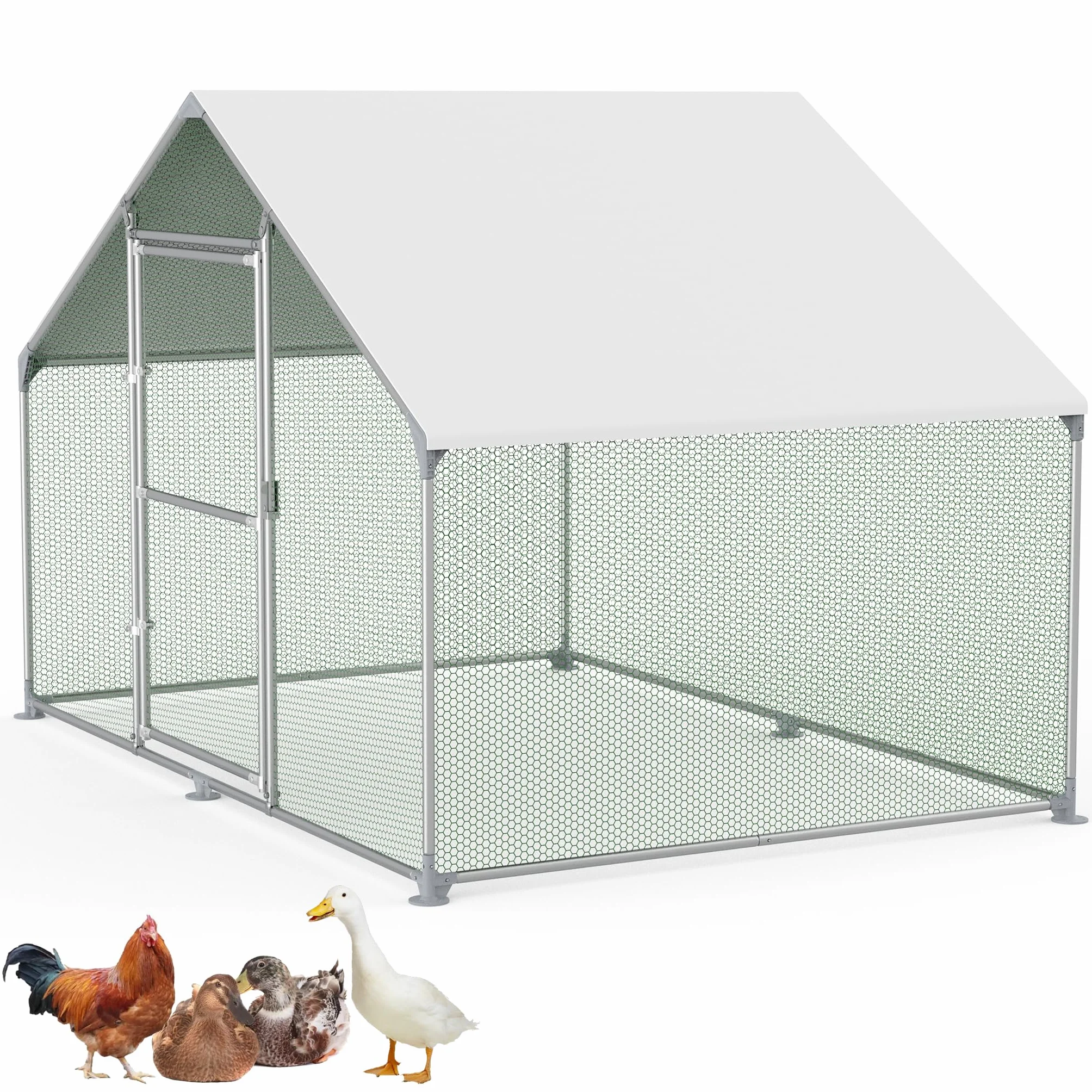 FIVMEN Recinzione per Pollaio 3x2x2 m Recinto Pollaio in Metallo 6 m² Gabbie per Pollame con Tetto di Protezione Solare, Porta e Sbarre Recinto Esterno Gabbie per Polli Stalle per Pollame
