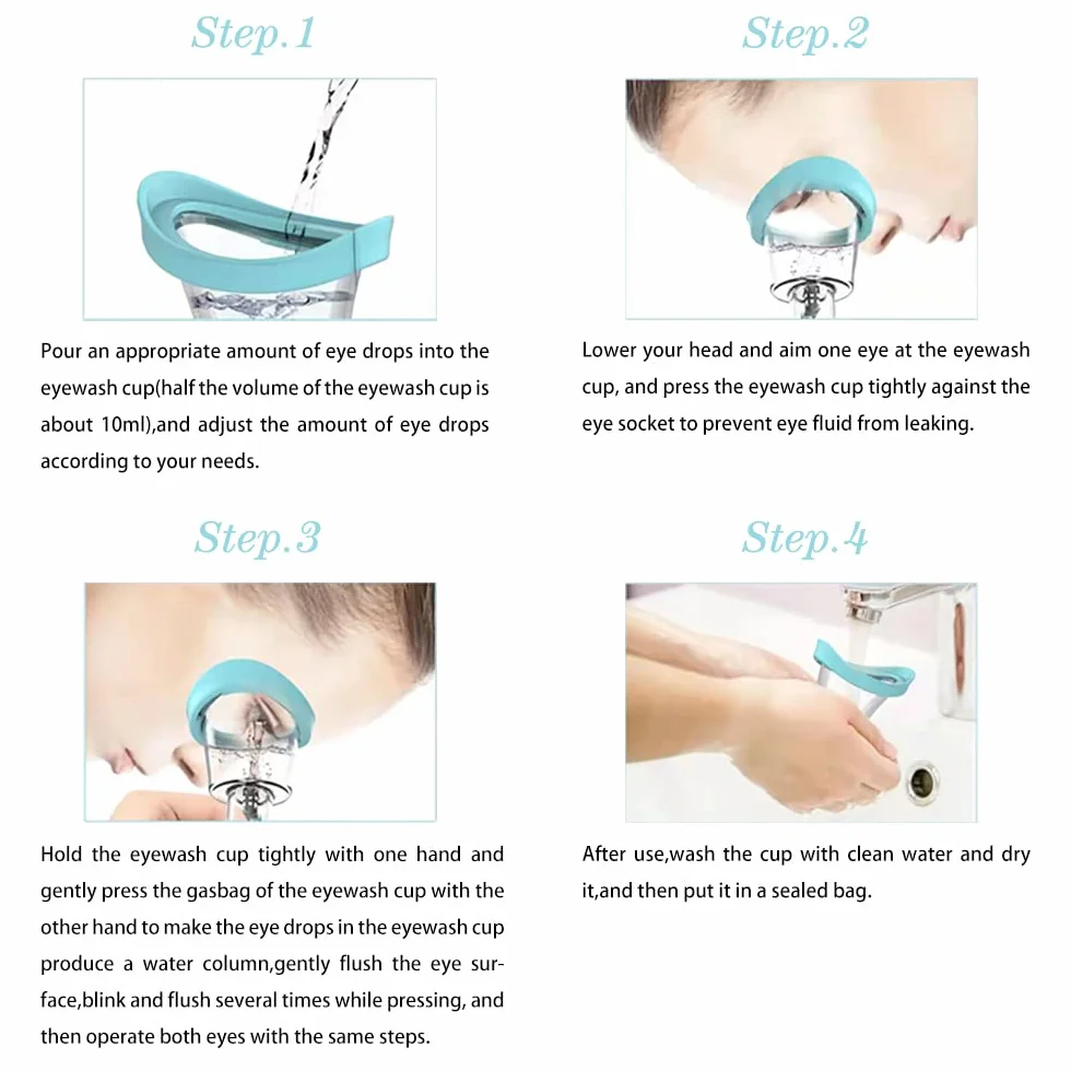 Bicchiere per il lavaggio degli occhi, Kit per il lavaggio degli occhi silicone manuale per la pulizia degli occhi strumento per il lavaggio degli occhi (Blu)