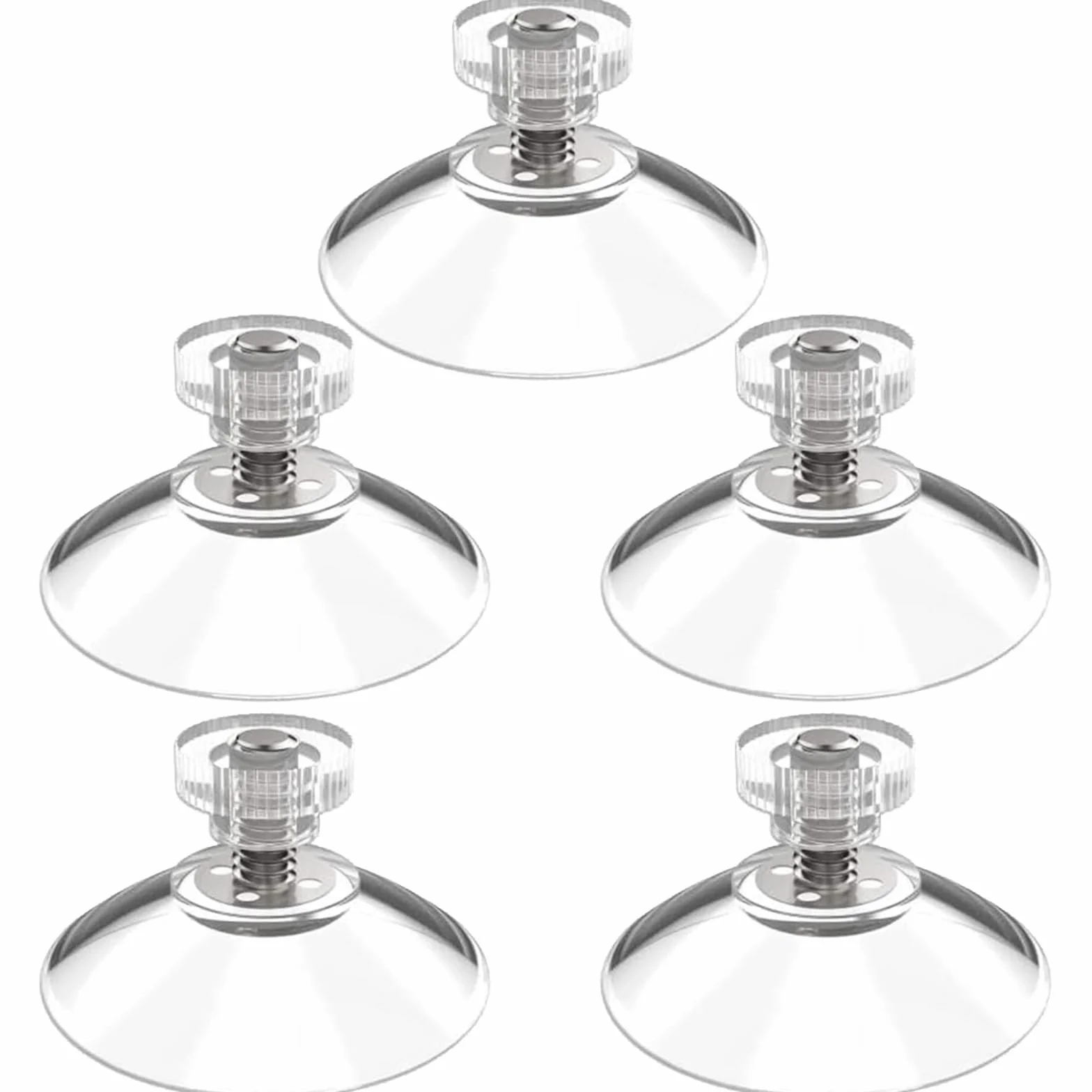 Ganci a Ventosa con Vite per Vetro, Confezione da 5 Ventose da 43 mm con Dado Zigrinato M4, Supporto a Ventosa Trasparente con Pulsante Tondo Filettato, Ventosa Versatile per Finestre, Auto