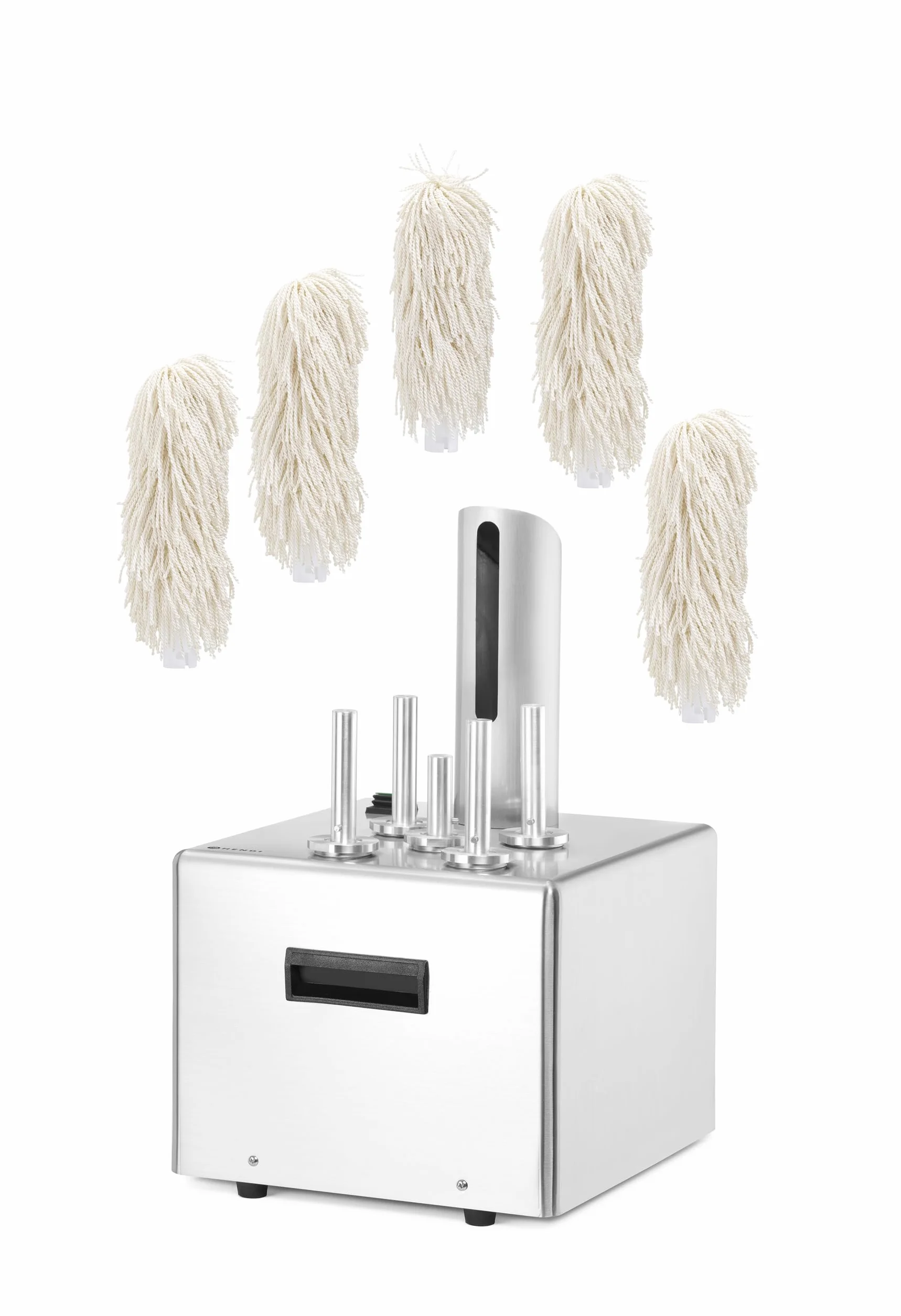 HENDI Lucidatrice per bicchieri in vetro, macchina professionale con 5 spazzole rimovibili per la lucidatura e l'asciugatura di bicchieri in vetro, 220-240V, 50/60Hz, 1350W, 330x305x(H)504mm, inox