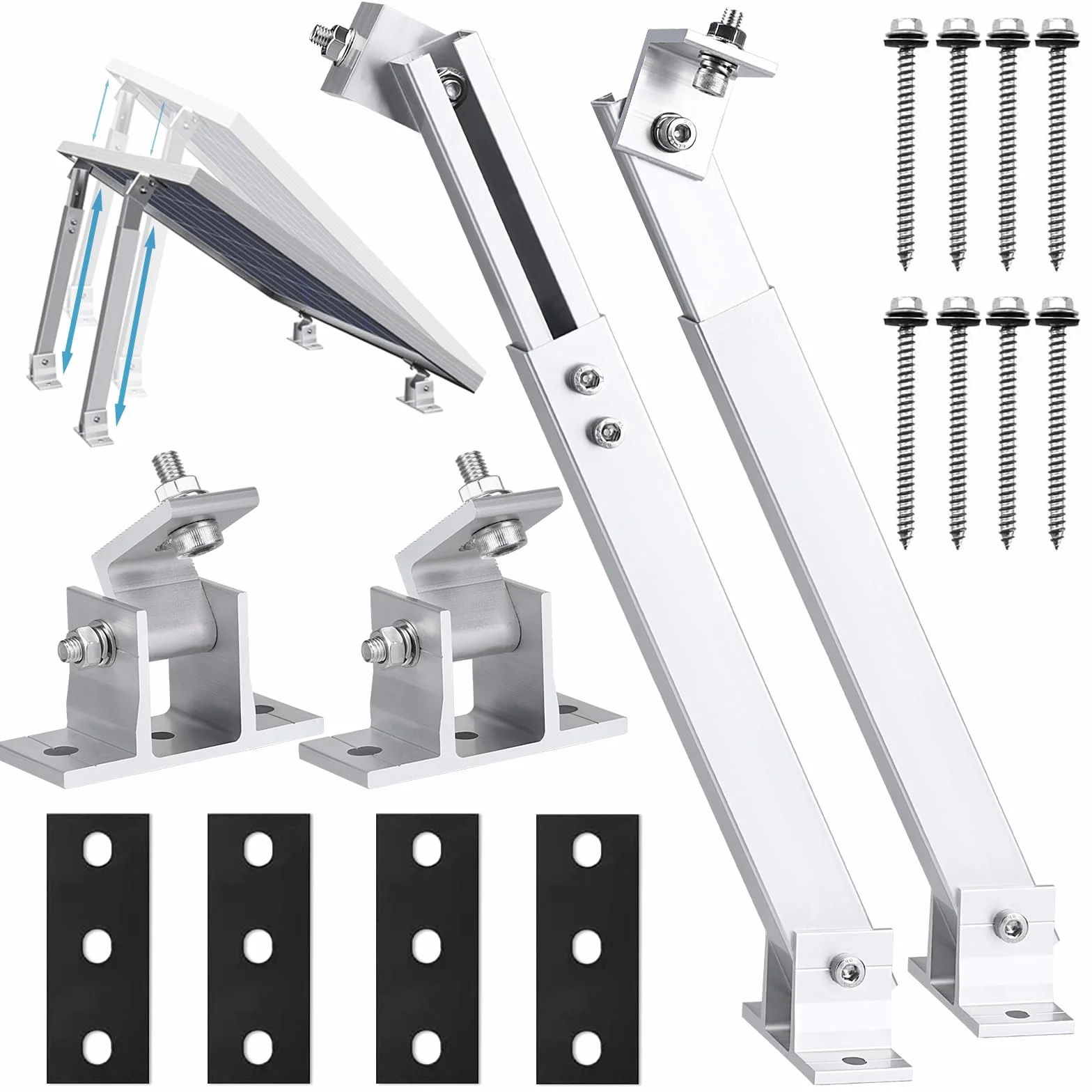 Supporto per Centrali Da Balcone In Alluminio,1 Paia Di Supporti per Pannelli Solari, Supporto per Pannelli Solari Regolabile a 15 – 30 °, Supporto per Tetto Piano, Parete, Barca, Camper