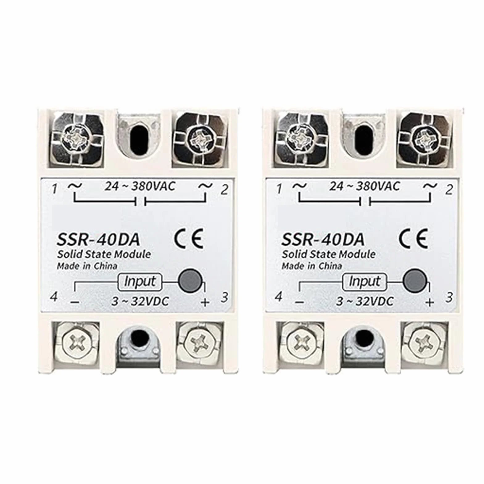 2 piecs SSR Relè a stato solido Modulo relè SSR-40DA, Relè a stato solido 3-32VDC Uscita 24-380VAC 40A Dissipatore