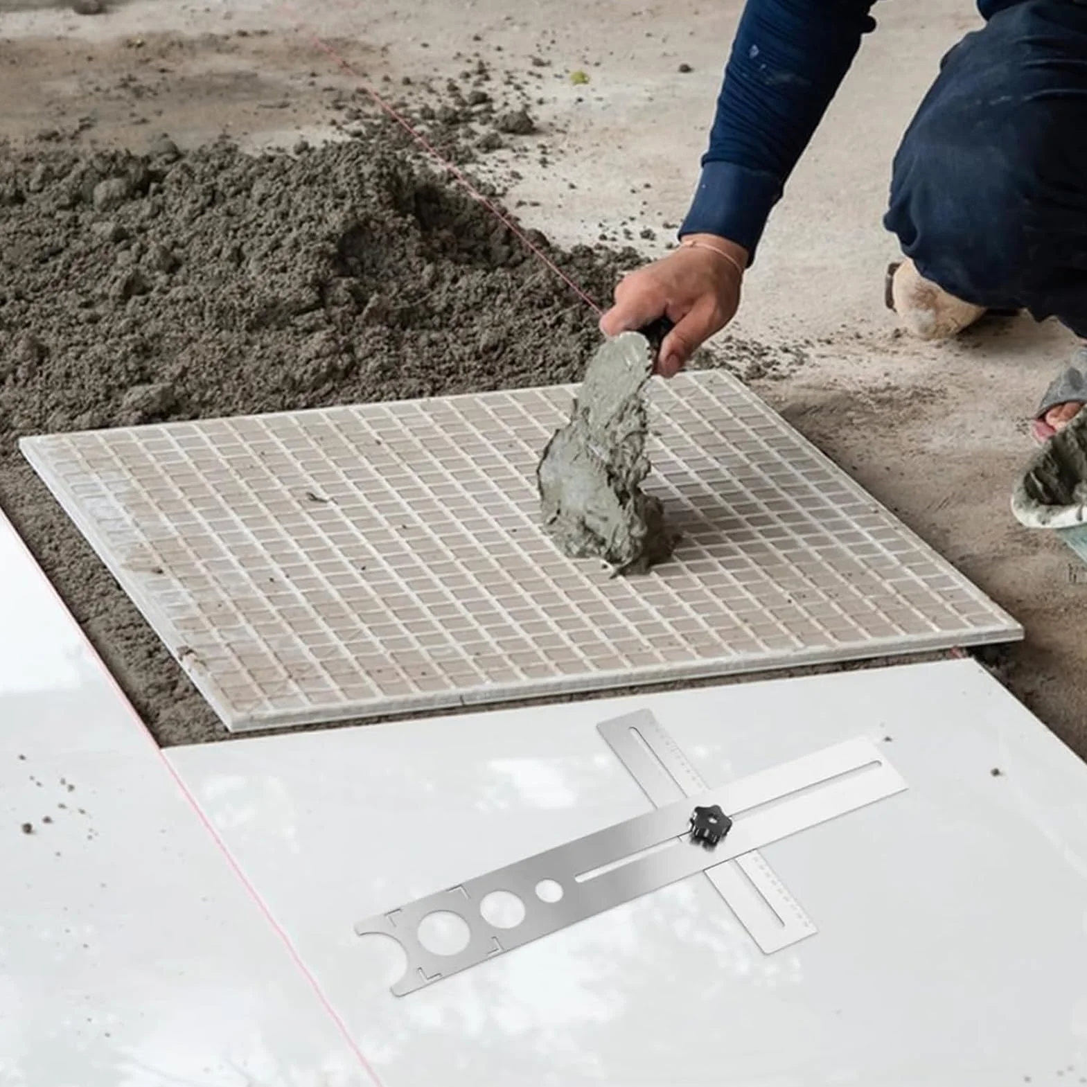 Righello di misurazione angolare per piastrelle, 300 mm, con fori da 25 a 60 mm, manuale di precisione per ceramica e granito