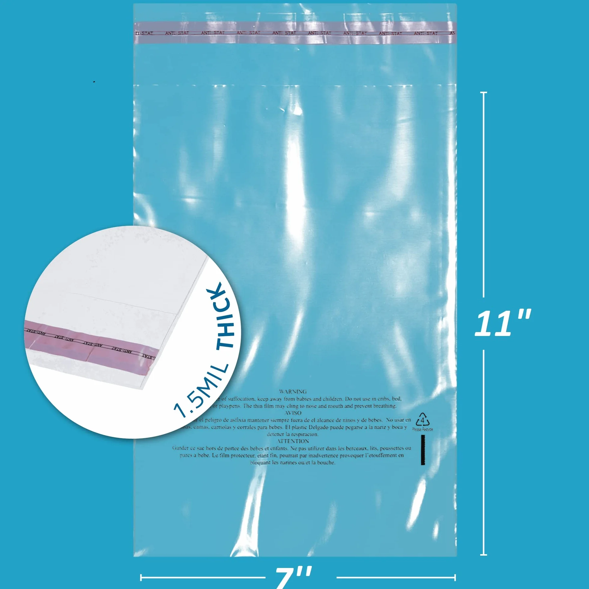 1000 sacchetti di plastica autosigillanti da 17,8 x 28 cm, con avviso di soffocamento, 1,5 mm, trasparenti, con striscia adesiva richiudibile per spedizione e imballaggio di vestiti. GPI