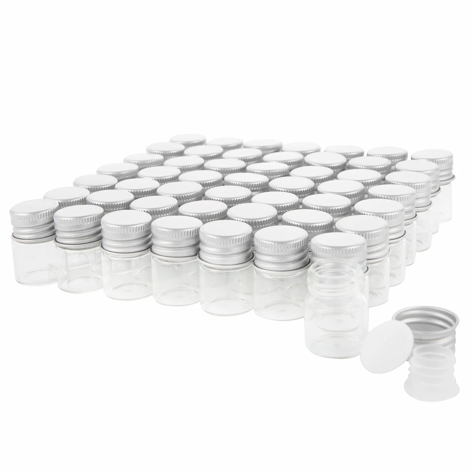 Fiale di Vetro 5 ml con Tappi a Vite e Plastica, Flacone Campione Liquido Trasparente, 50 Pezzi