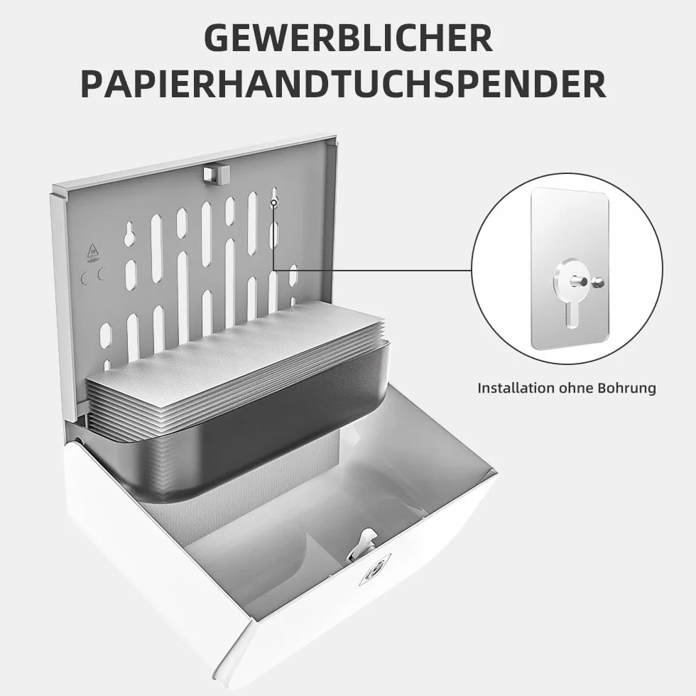 Dispenser Asciugamani Carta Porta Salviette Bagno Installazione Senza Fori ABS 6012 Bianco