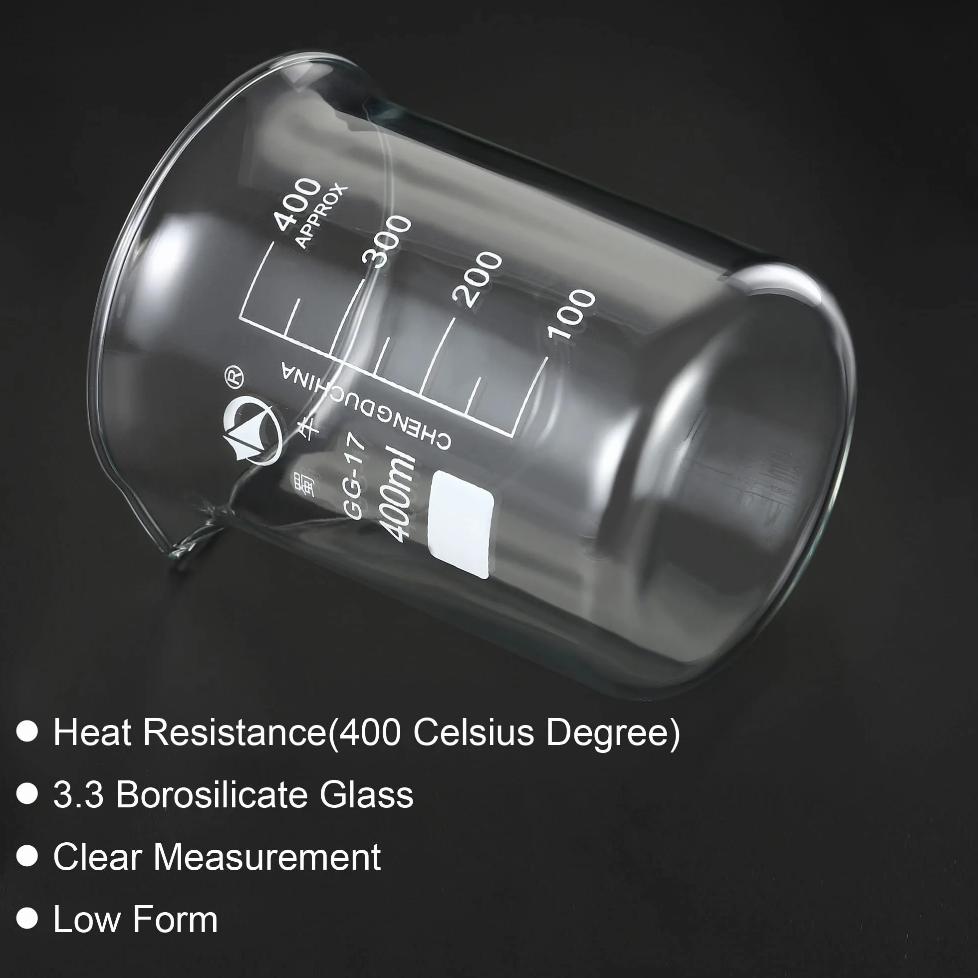 PATIKIL 400ml Bassa Forma Vetro Bicchiere, 3.3 Borosilicato Vetro Graduato Stampato Scale Misurini Tazze con Beccuccio per Cucina laboratorio liquidi