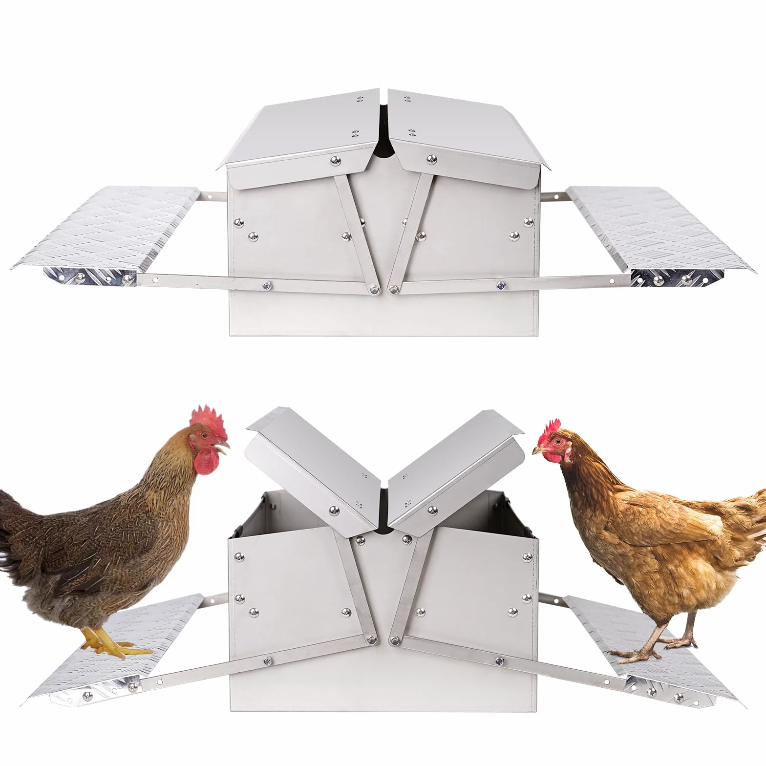 25lbs Alimentatore Automatico a Pedale per Alimentatore per Polli In Acciaio Inossidabile, Alimentatore per Pollame Da Senza Sprechi Con Coperchio Resistente Alle Intemperie per Pollo Anatra