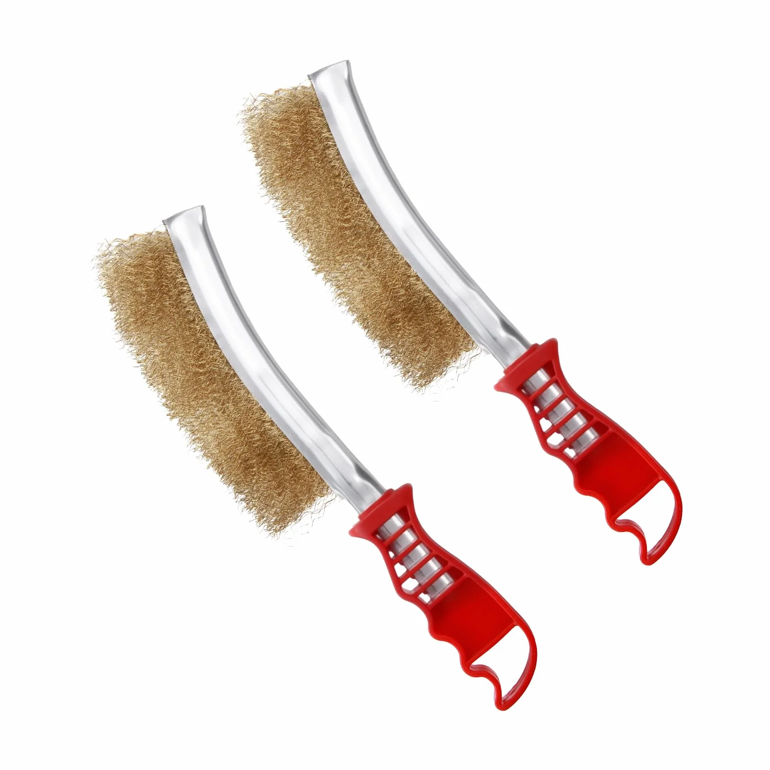 Set di 2 spazzole in ottone, spazzole metalliche, spazzola in ottone, spazzola in ghisa, spazzola in filo a mano con manico in plastica curvo per la pulizia di scorie di sudore e ruggine