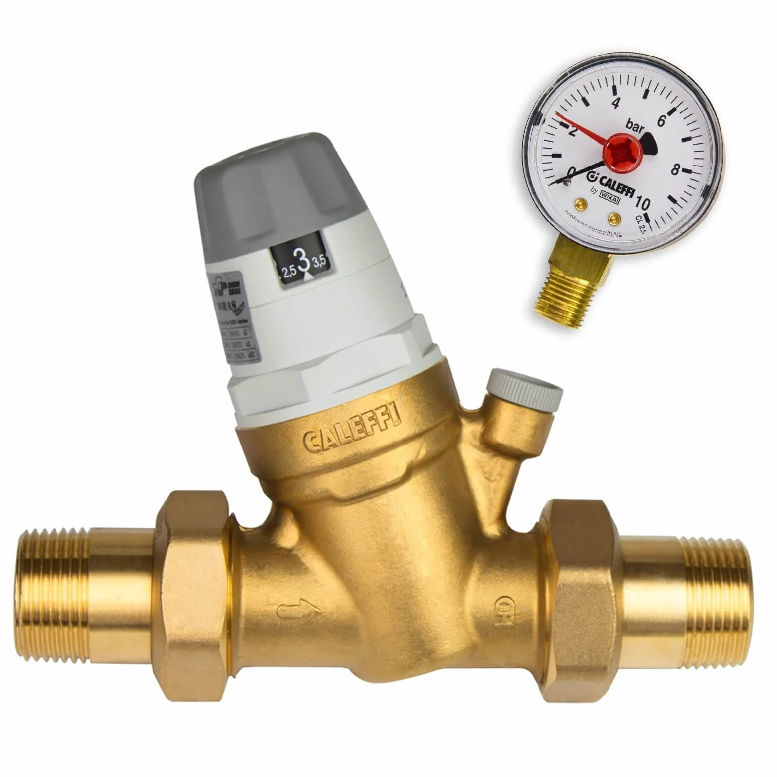 Caleffi Riduttore di pressione dell'acqua 1 pollice DN25 regolatore valvola con cartuccia sostituibile e manometro, 535061