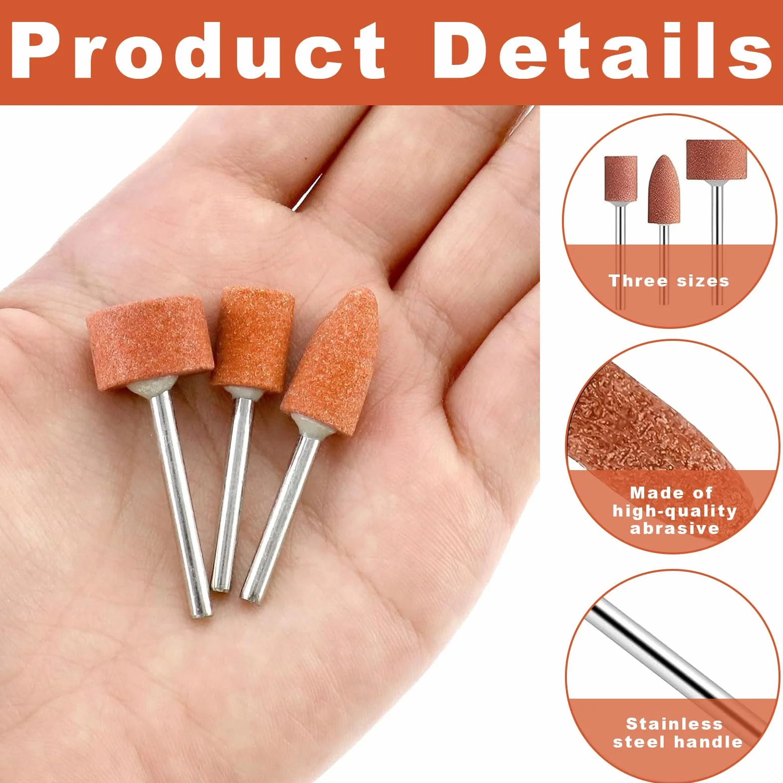 Set di 42 punte abrasive in corindone da 1/8 pollici, testa di lucidatura in pietra, testa di mola, per l'uso su pietre preziose, vetro, metallo e legno, per levigatura, lucidatura, sbavatura