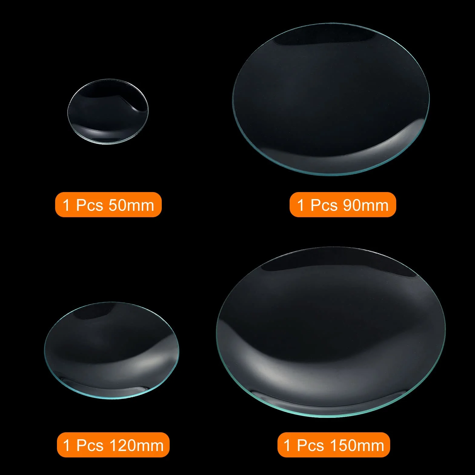 PATIKIL 50mm 90mm 120mm e 150mm Diametro Vetro Orologio 1 pz Coperchio Becher Bordi Lisci Arco Smussato per Laboratorio Trasparente