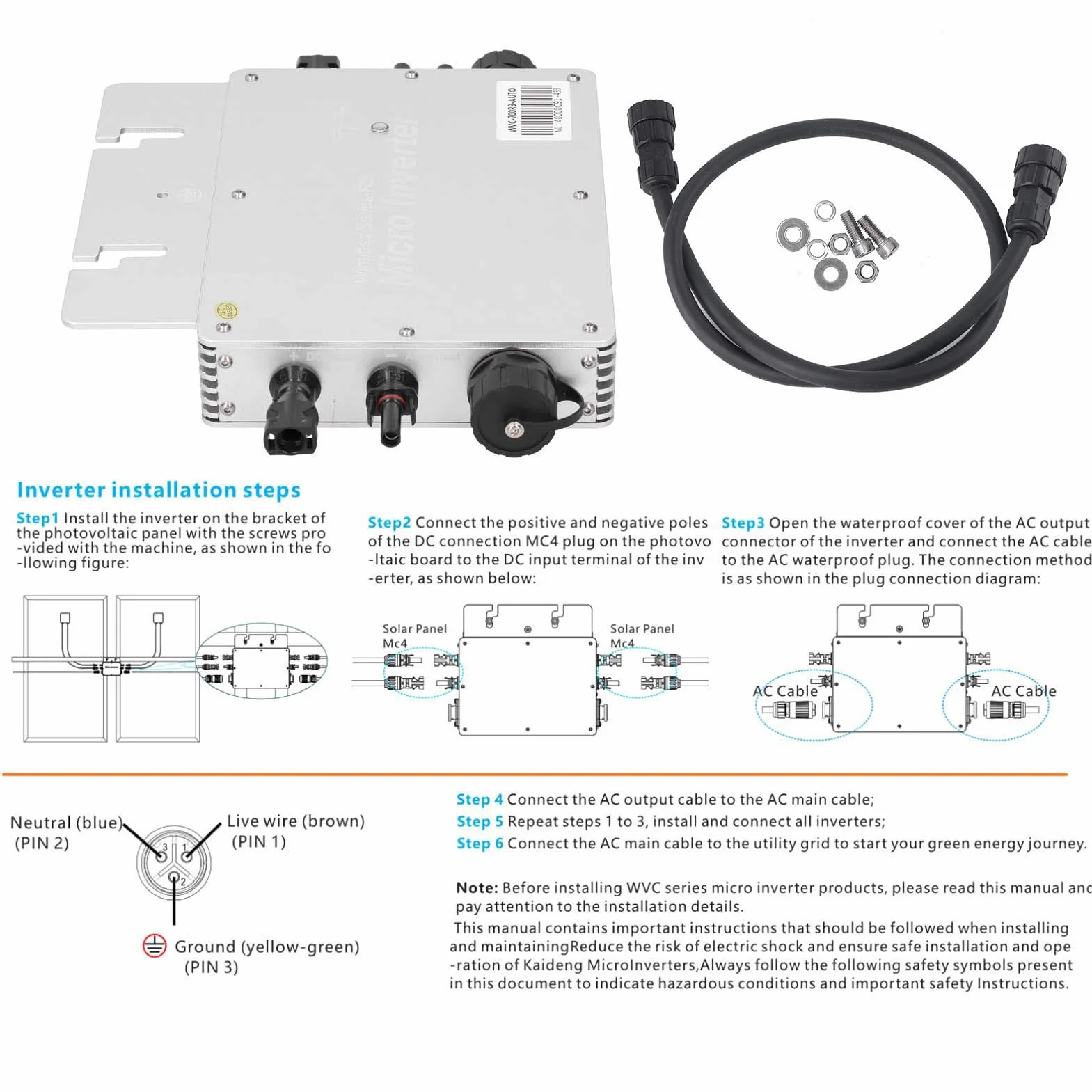 WVC - 700W Microinverter a Rete Solare Impermeabile Controllo WIFI Identificazione Automatica Micro Inverter CC a CA 120/230 V