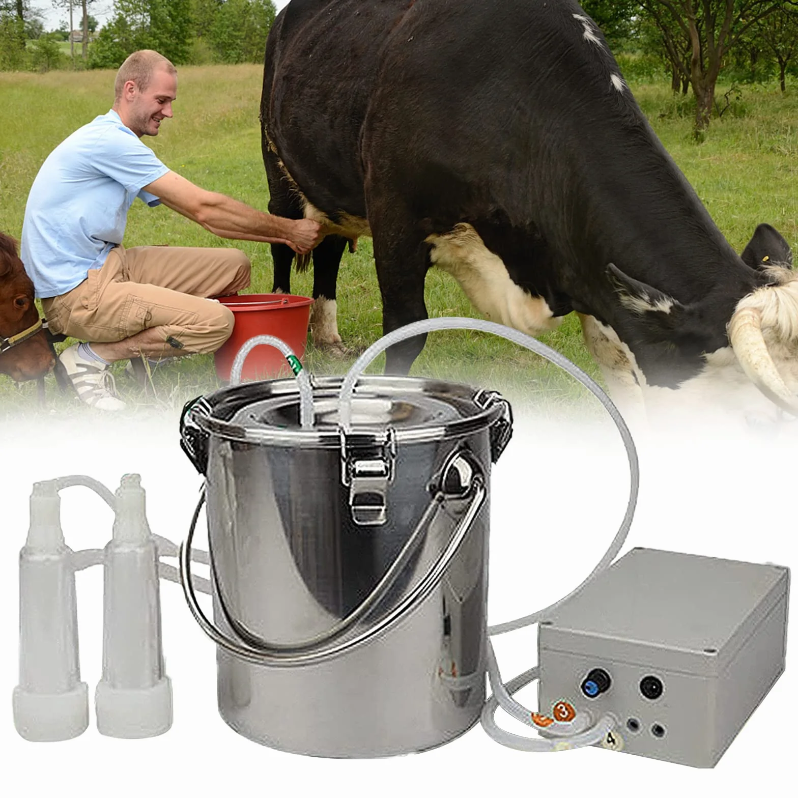 5L Mungitrice per Capre Elettrica, Mungitrice per Capre e Pecore in Acciaio Inossidabile, Portatile velocità Regolabile Mungitrice per Mucche