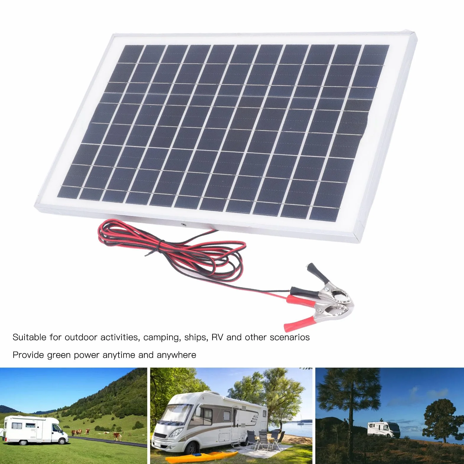 Kit Pannello Solare 50W 18V con Regolatore di Carica Impermeabile MPPT Morsetto Batteria da 3 Metri per Roulotte per Rimorchio per Barca da Esterno