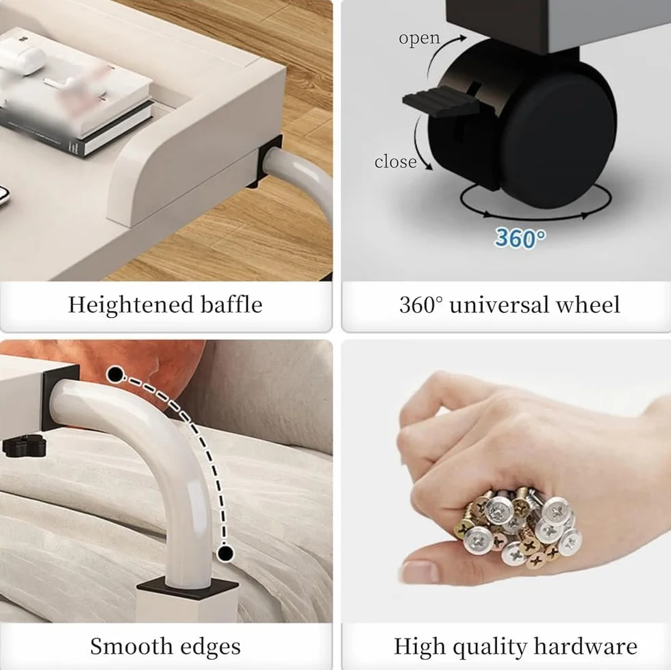 Tavolino Da Letto Regolabile,Tavolino Sopraletto Regolabile Da 115-210 Cm Con Ruote Tavolino Sopraletto Con Gamba In Acciaio Resistente Adatto Per Camera Da Letto/studio/soggiorno(Color:black)