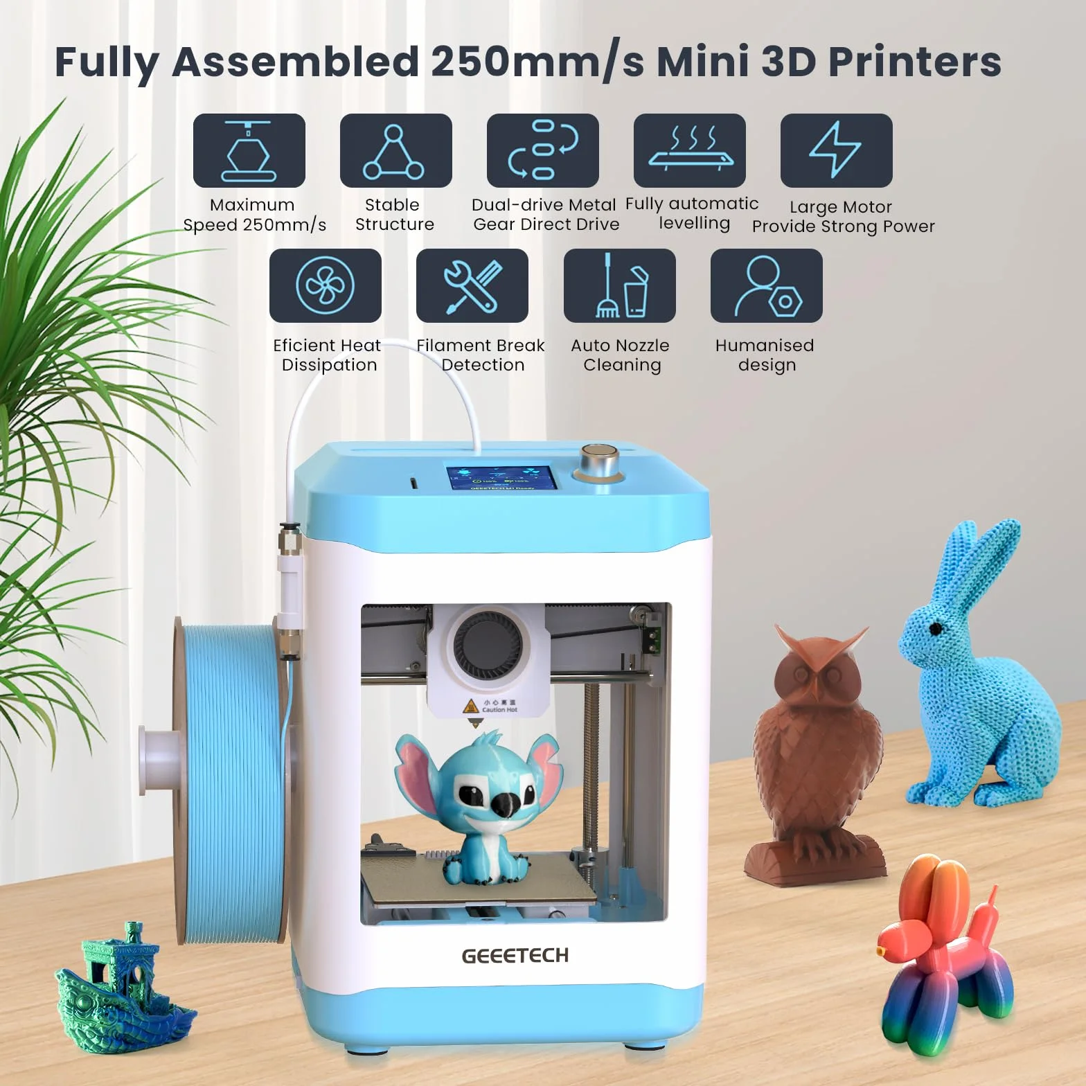 GIANTARM GEEETECH, stampante 3D M1, livellamento automatico, mini 3D per principianti, estrusore diretto, 250 mm/s, 100x110x100 mm