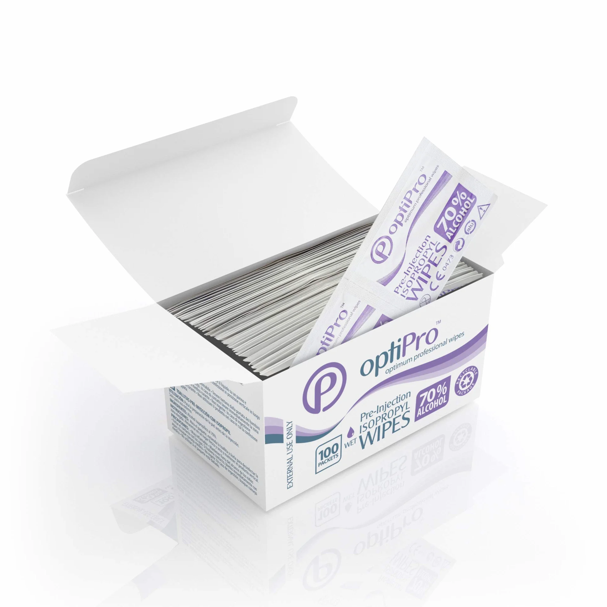 OptiPro Salviettine Pre-iniezione Alcol Isopropilico 70% Confezione 100