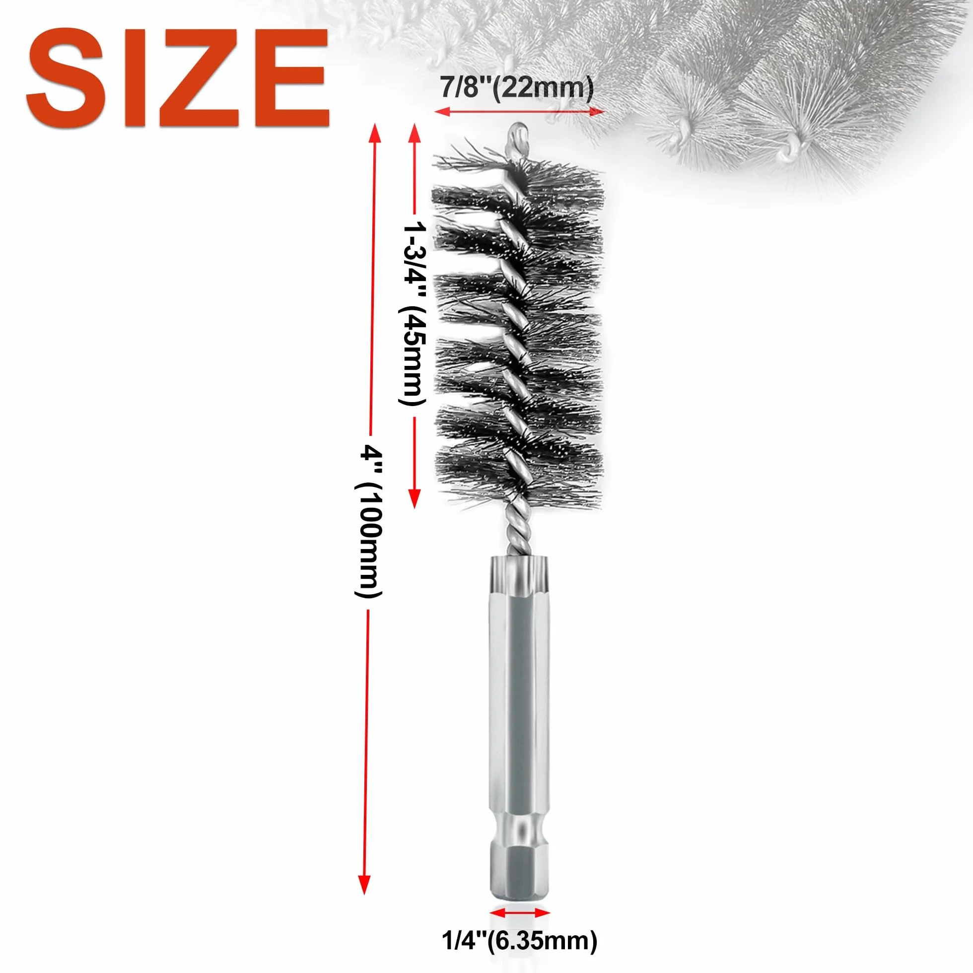 ASNOMY Set di 5 Spazzole in Acciaio Inox da 2,2 cm Con Foro, Setole per Pulizia di Trapani Elettrici, Spazzole Abrasive Con Gambo Esagonale da 1/4"
