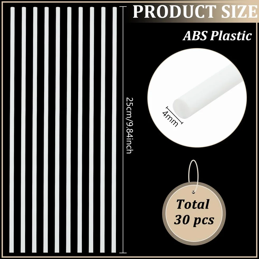 BENECREAT 30 pz Asta Rotonda In Plastica ABS Bianca 4mm X 250mm Barre Tonde per Modellismo