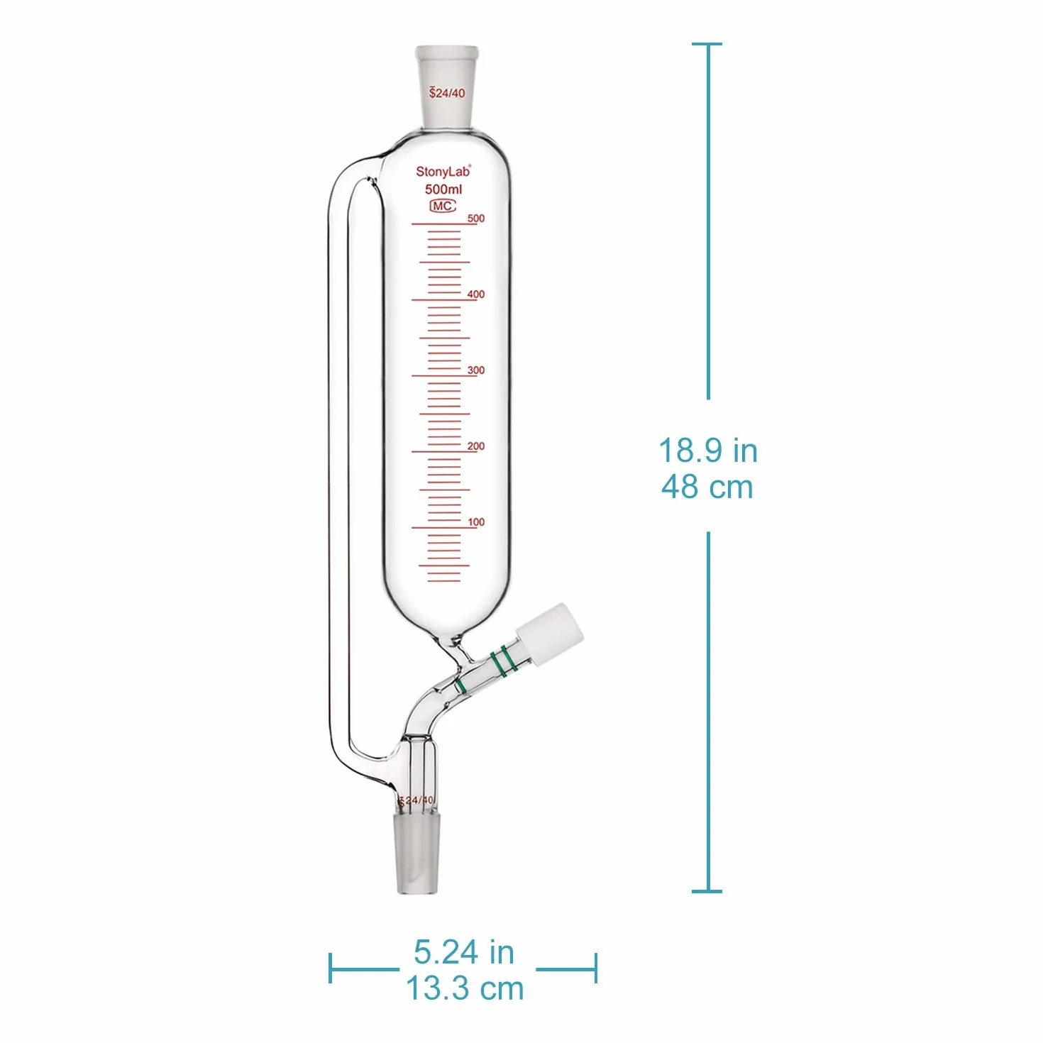 stonylab Pressione Graduata Equalizzazione Aggiunta Imbuto, Vetro Borosilicato Imbuto di Caduta con 24/40 Congiunto Valvola ad Alto Vuoto per Laboratorio Vetro Ulteriori Imbuto, 500 ml
