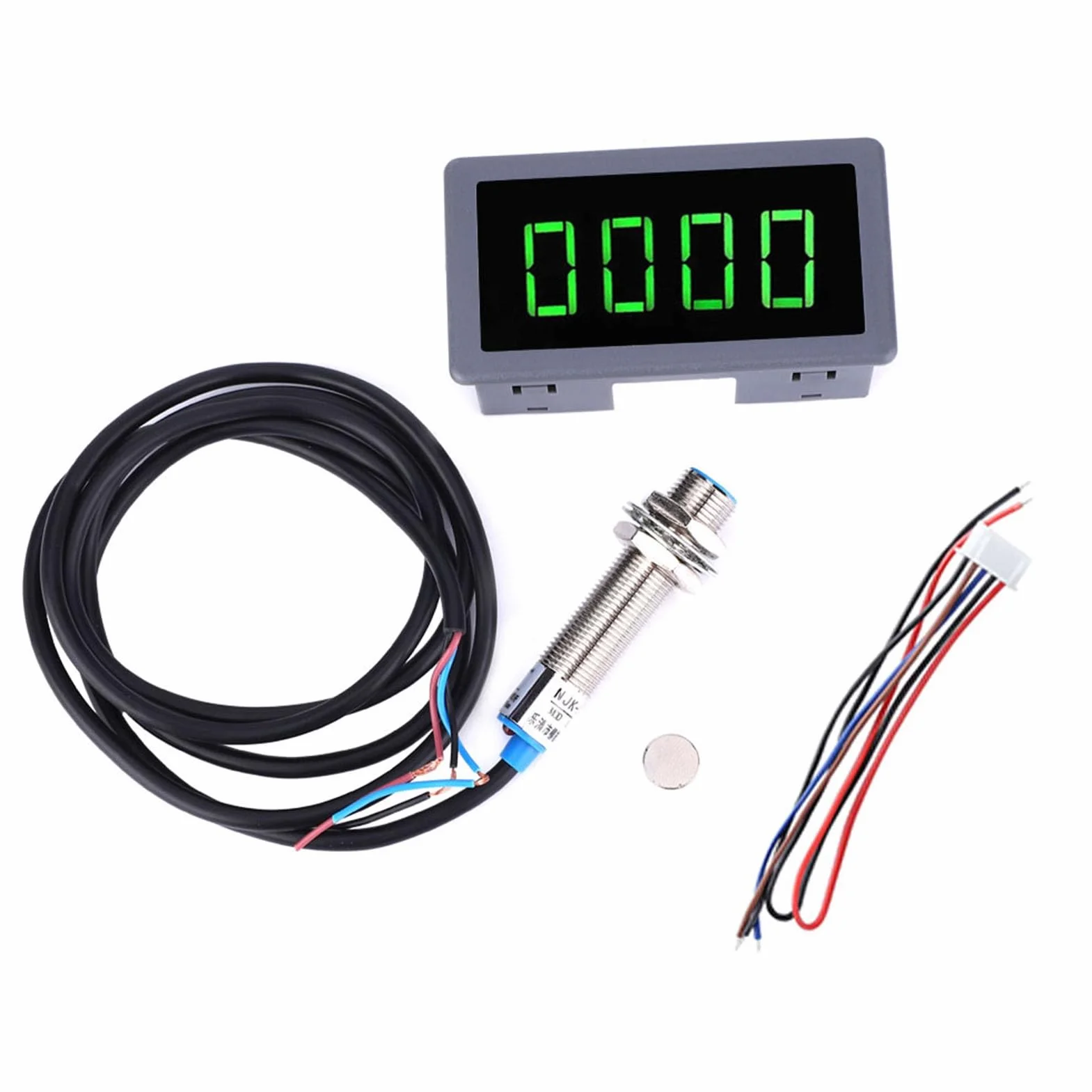 Contagiri Motore Digitale LED Verde 4 Cifre 10-9999 RPM Sensore Hall Magnete Rotondo Display 0,56 Pollici 8-24V Dimensioni 79x26x43mm
