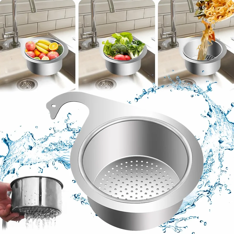 Vibbang Cestello per Lavello a Forma di Cigno in Acciaio Inox, Cestino di Scarico da Multifunzionale Appendere per Lavello da Cucina, per Filtrare i Rifiuti Cucina e Lavare Frutta Verdura (A, A)