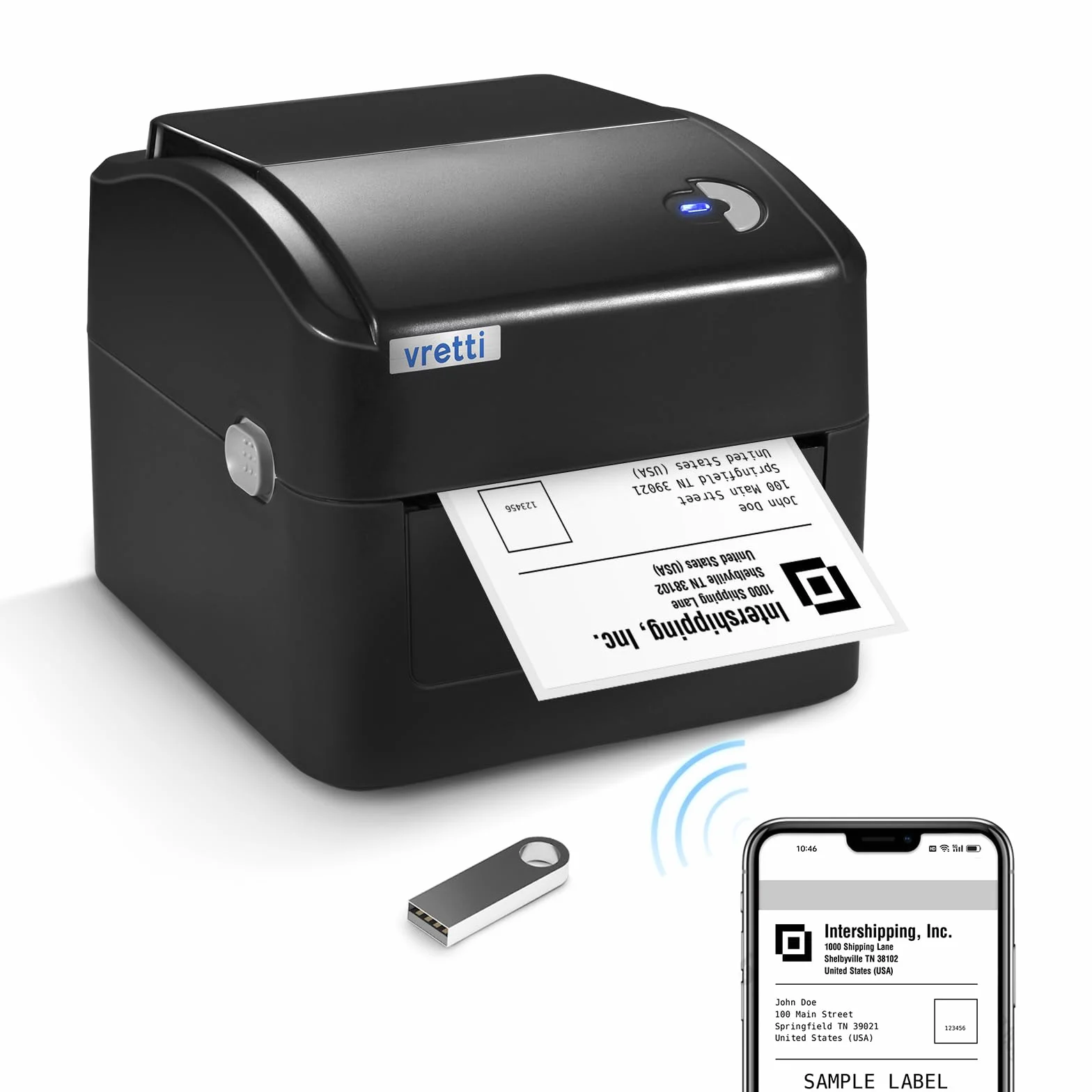 vretti Stampante Etichette Termica Professionale con WiFi e USB, Senza Cartuccia, Risparmio 70%, Testina 3X Durata 99.99% Scansione Riuscita, Compatibile con Amazon, DHL, eBay, Shopify