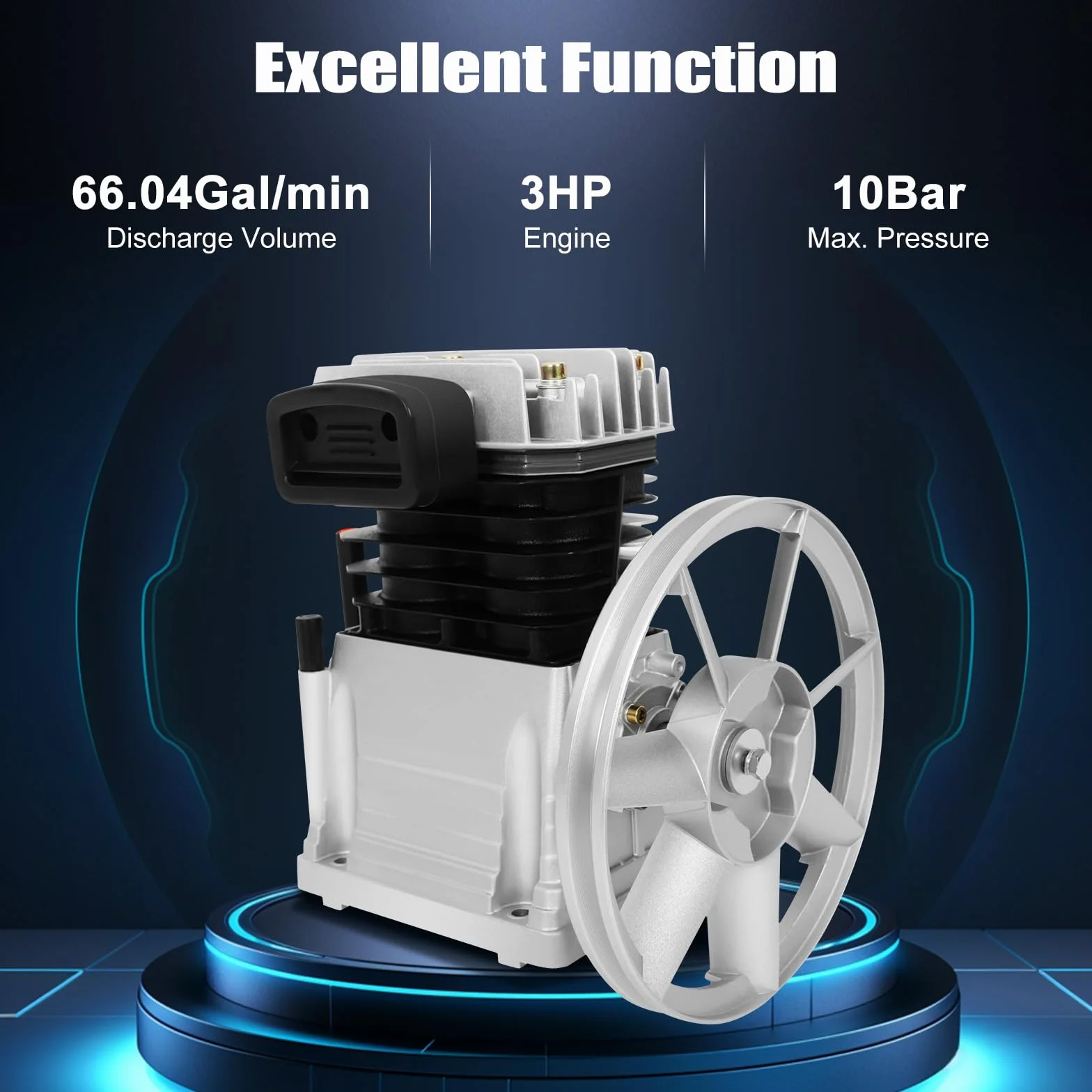 Testa della pompa del compressore d'aria, 65 mm, doppio cilindro, 420 l/min, 8 bar, testa del pistone in alluminio compatibile con motore 3HP, silenziatore e accessori inclusi