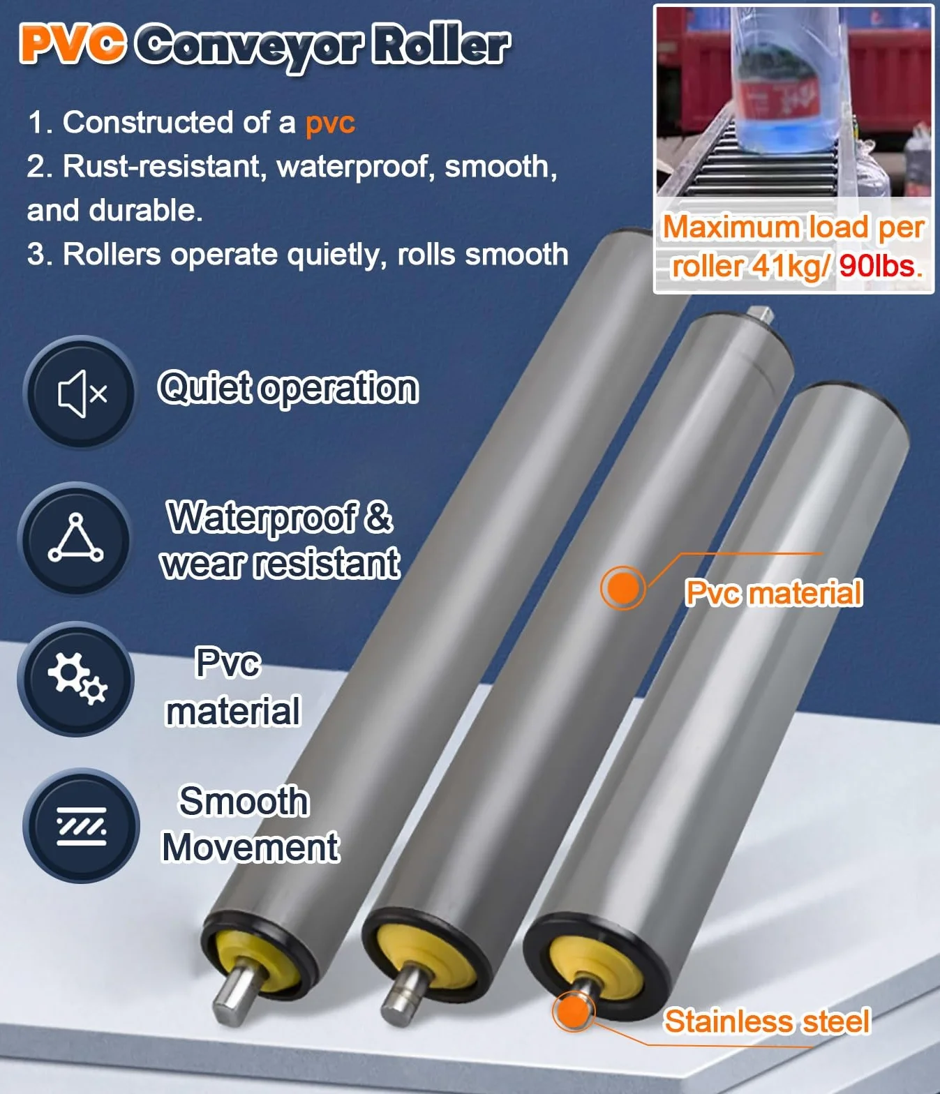 Confezione da 11 rulli per nastri trasportatori industriali in PVC, rullo di ricambio da 6,1 cm, 2 cm, 3,8 cm, 3,3 cm, 2,5 cm, 3,8 cm, 3,8 cm, lunghezza 300 mm, rullo gravitazionale di lunga durata