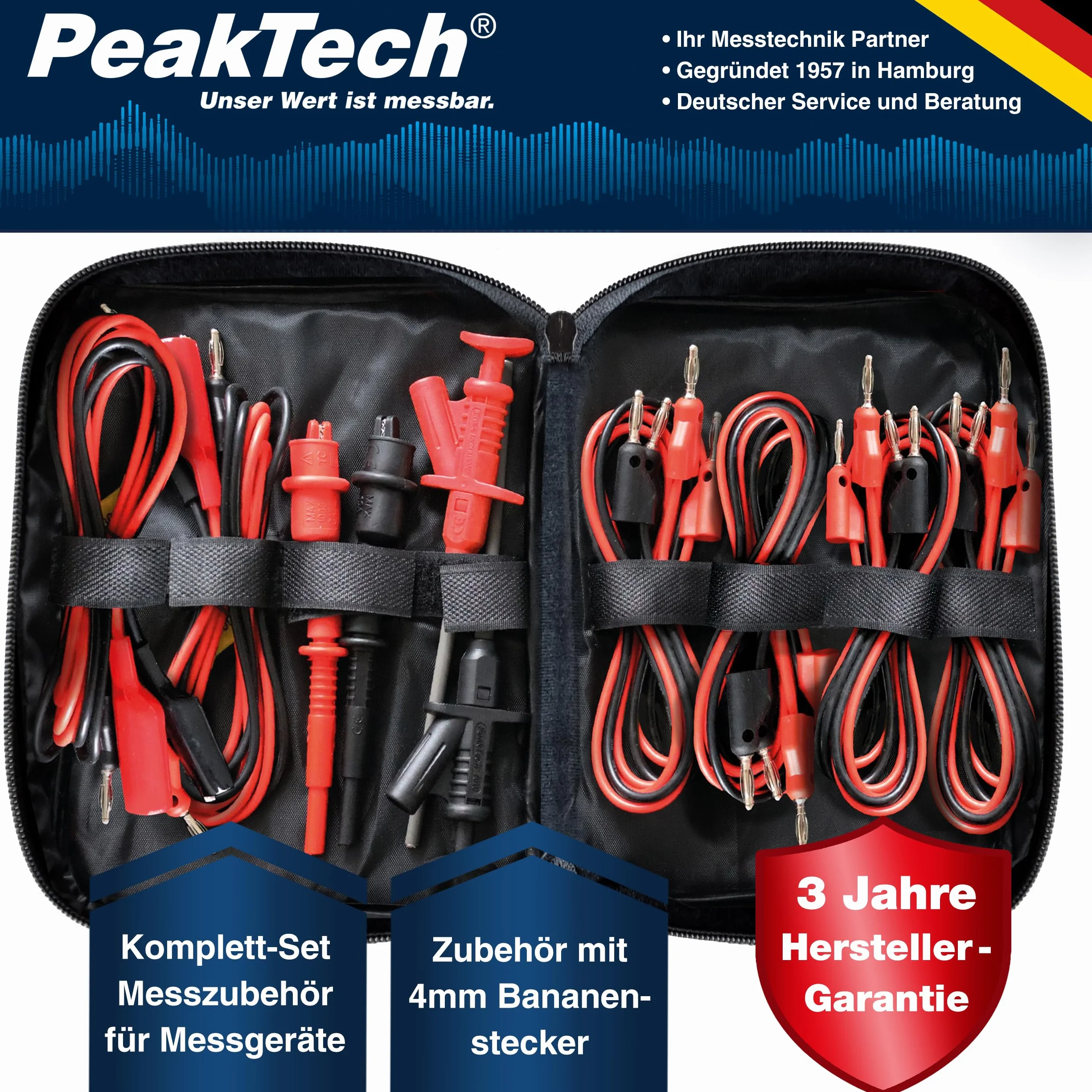 PeakTech P 8201 Set di cavi di misura 19 pezzi per alimentatore da laboratorio e multimetro