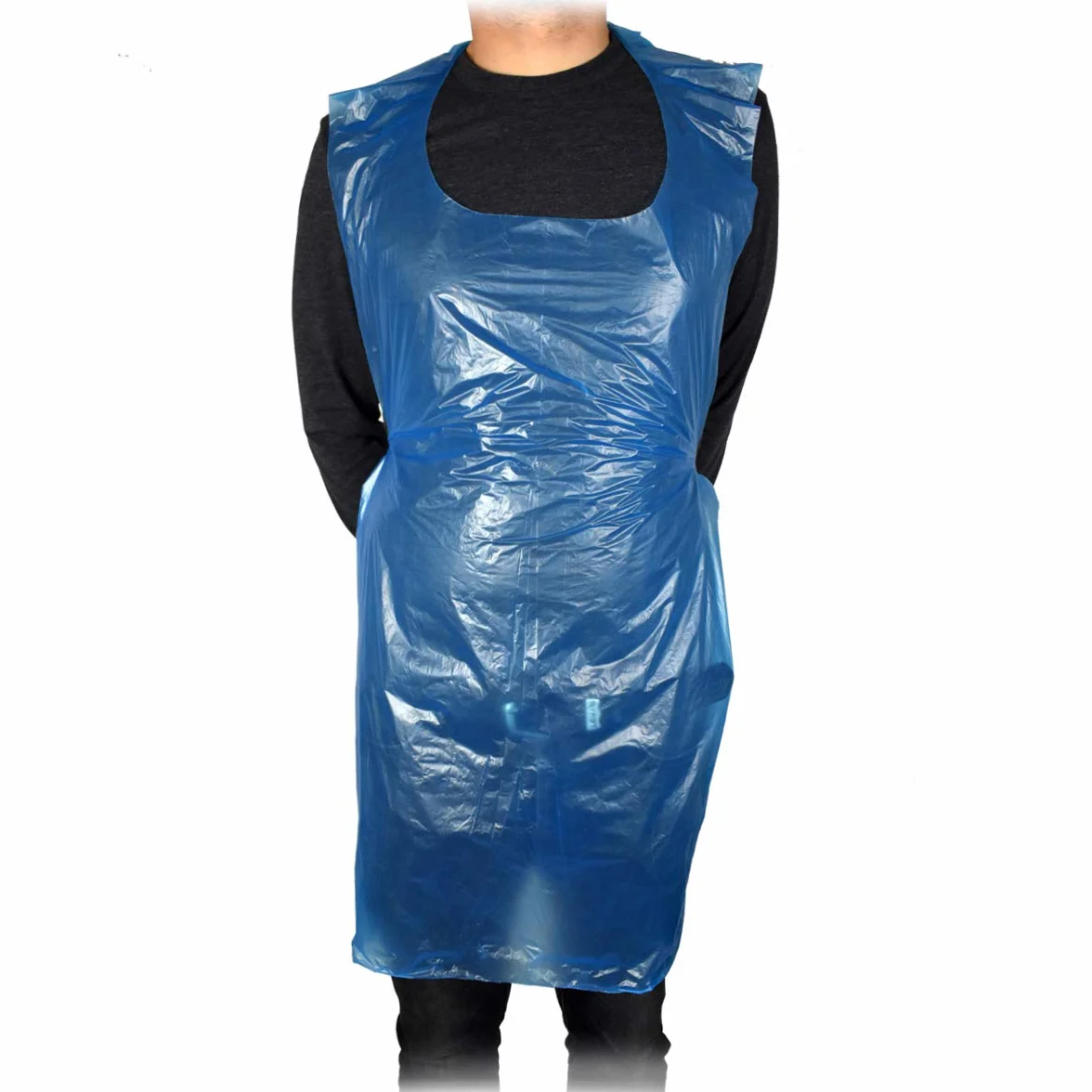 Triplast Grembiuli usa e getta in plastica per adulti, confezione da 100, in PVC blu, confezione piatta