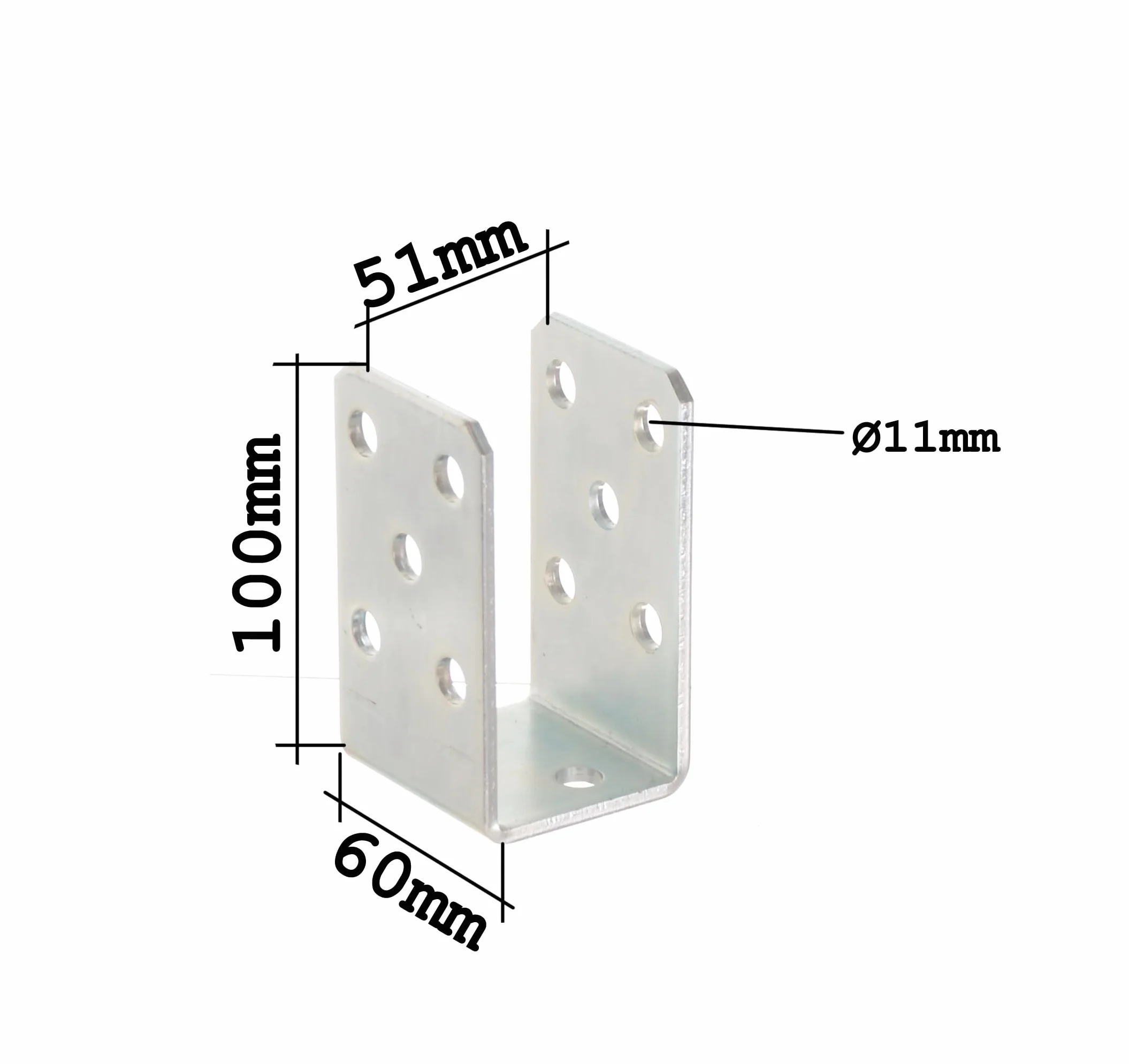 Supporto per pali a U, 50 mm, da avvitare, zincato a caldo, 4 mm, in acciaio, a forma di U, supporto per pali per costruzione in legno, ideale per terrazze, tettoie