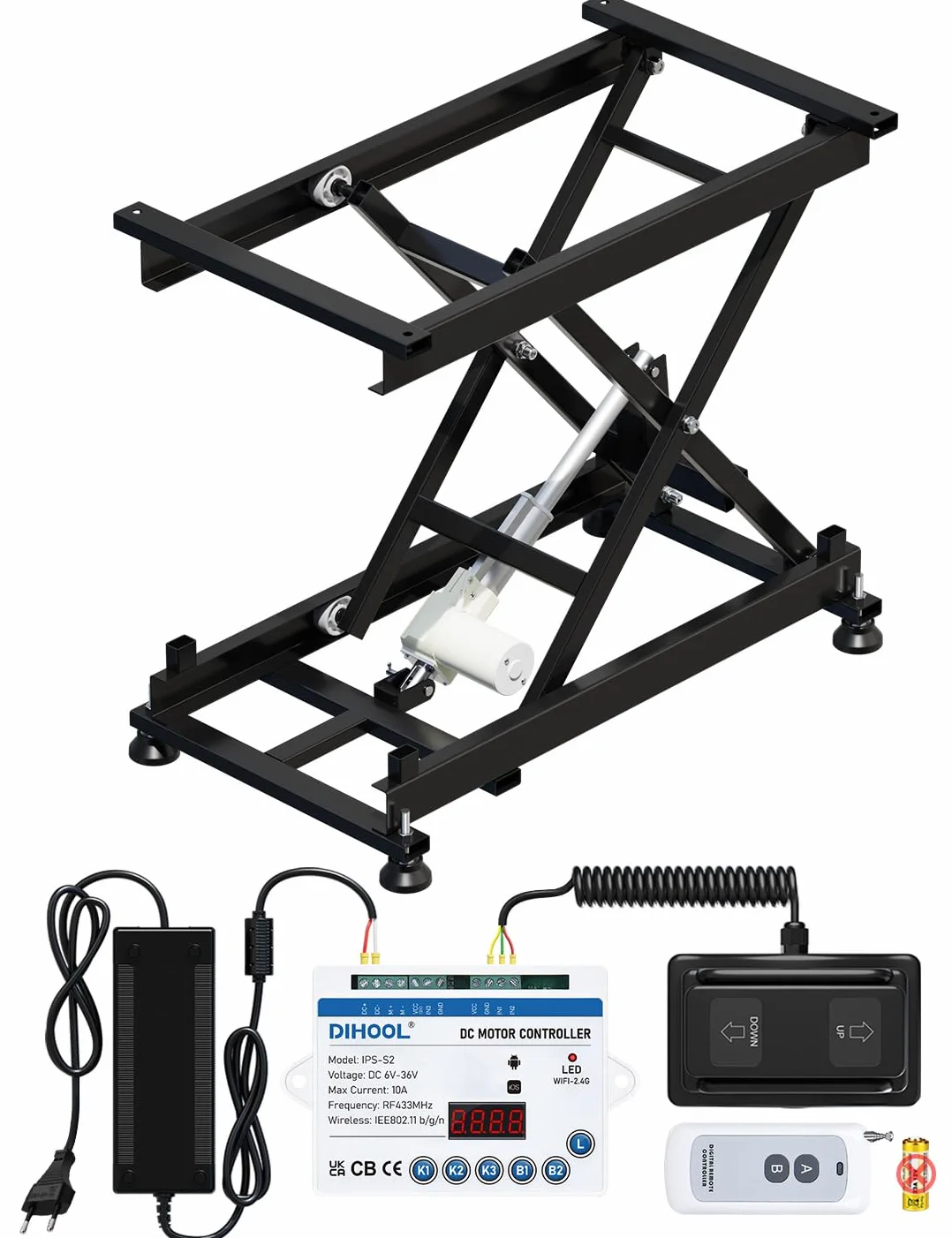 DIHOOL Electric Lifting Tables 150kg Carico, 195-680 mm Altezza Regolabile Forbici Tavolo, Pedal Control