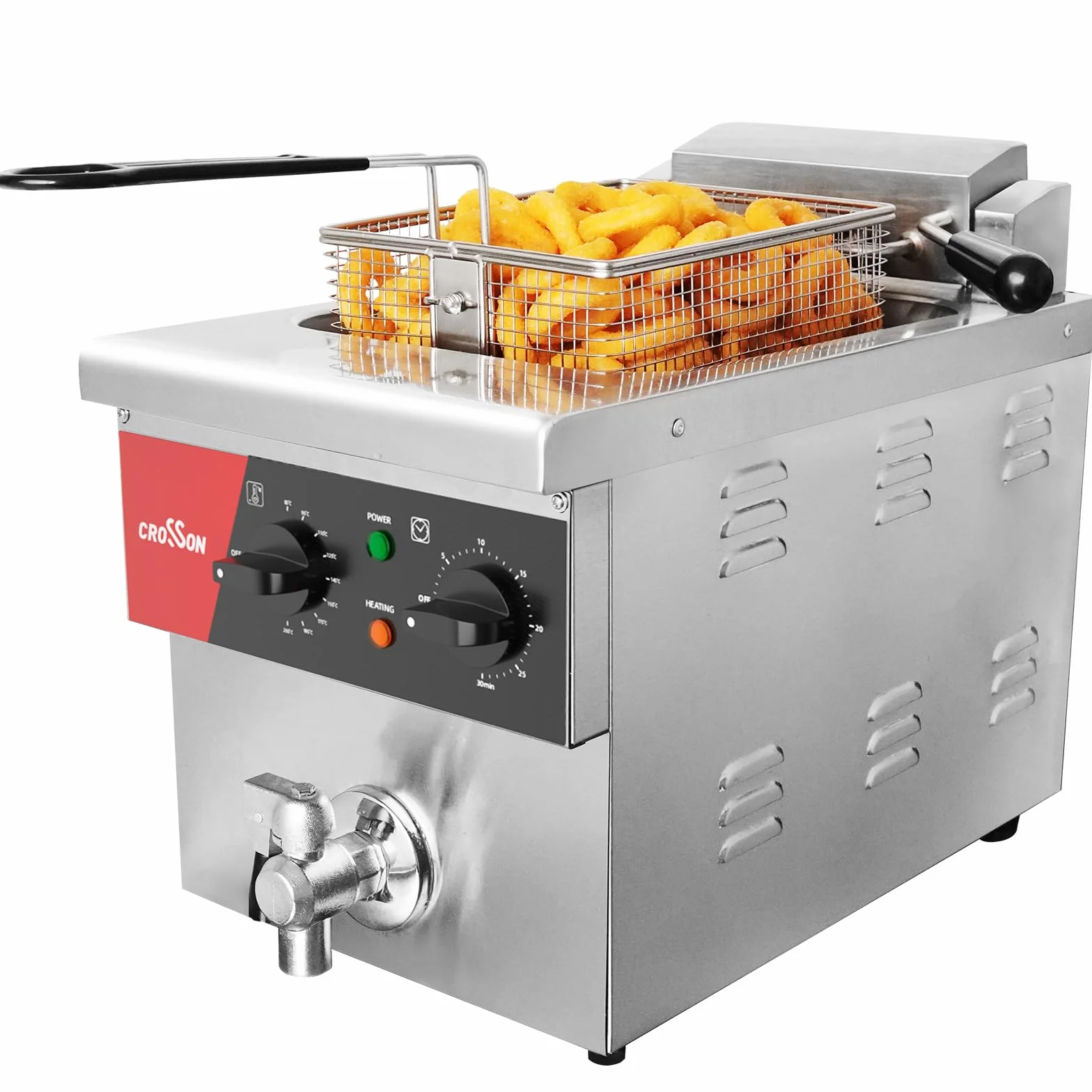 CROSSON Friggitrice Professionale 8 Litri,230V/3250W Friggitrice Elettrica ad olio Commerciale in Acciaio Inox con Rubinetto di Scarico,Controllo Temperatura 80-200°C,per Cucina Ristorante