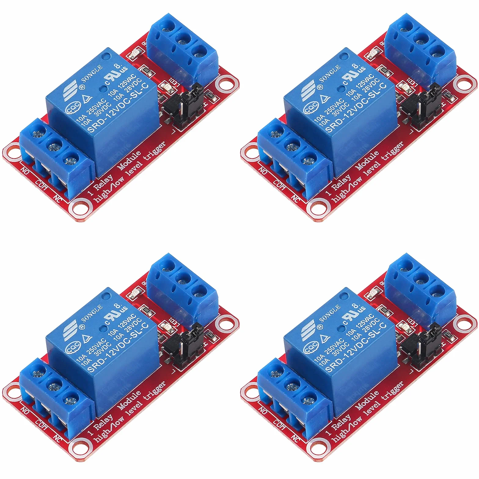 4 pz Modulo Relè DC 12 V Scheda Relè 1 Canale con Optocoupler Isolamento Supporto Alto o Basso Livello Trigger