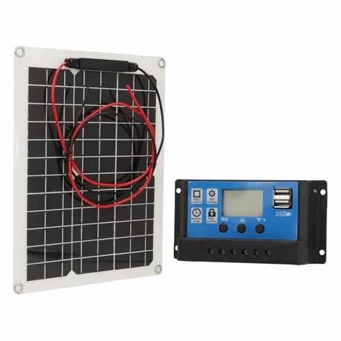 Kit panneau solaire 15W, avec régulateur de charge PWM 50A 12V/24V, panneau solaire haute efficacité pour bateau, caravane, camping-car et autres applications hors réseau