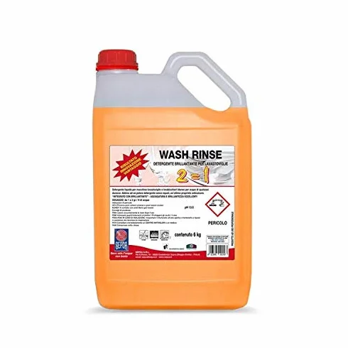 WASH RINSE - Detergente brillantante PROFESSIONALE per lavastoviglie 2 in 1 - TANICA DA 6 KG