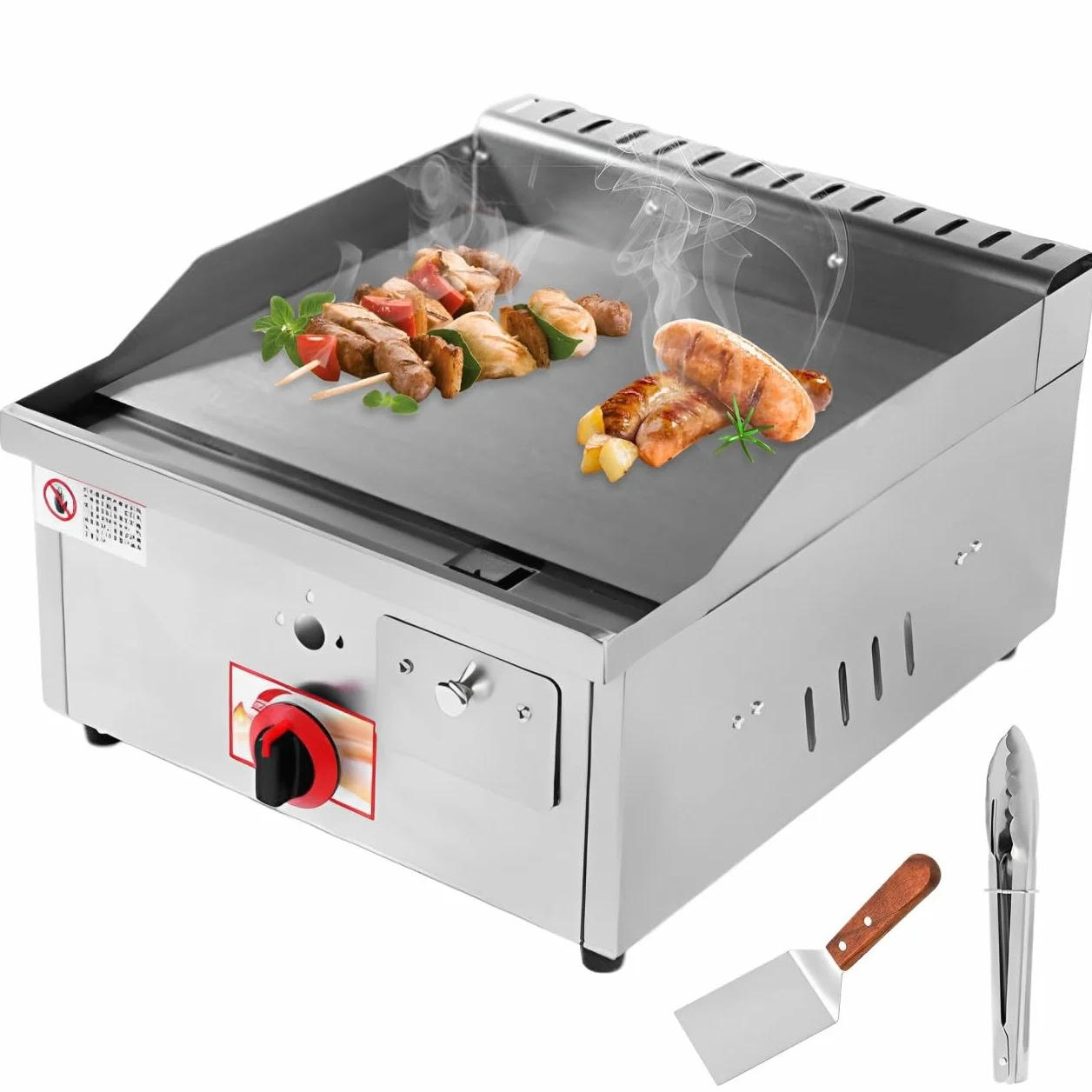Professionale Piastra a Gas Portatile Ferro Acciaio Inox Piastra Antiaderente 40 x 35 cm Protezione Antischizzi Cassetto Scarico per Grasso Adatto per Ristoranti Bar Camping (40 X 35cm)
