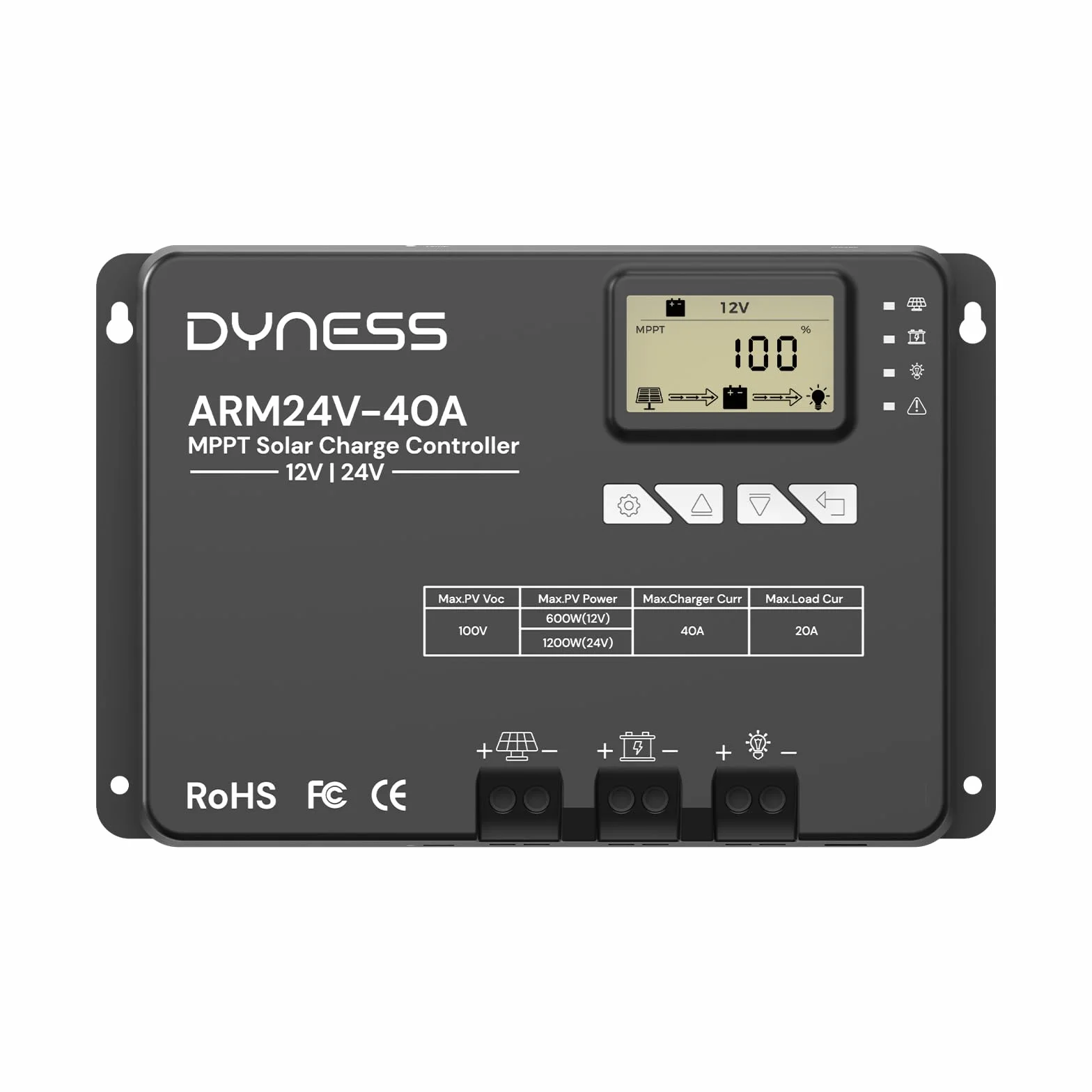 Dyness MPPT Regolatore di Carica Solare 100V 40 Amp 12V 24V Auto, Bluetooth, Display LCD, Impianti Solari e Batterie SLA, GEL, FLD, AGM, Li