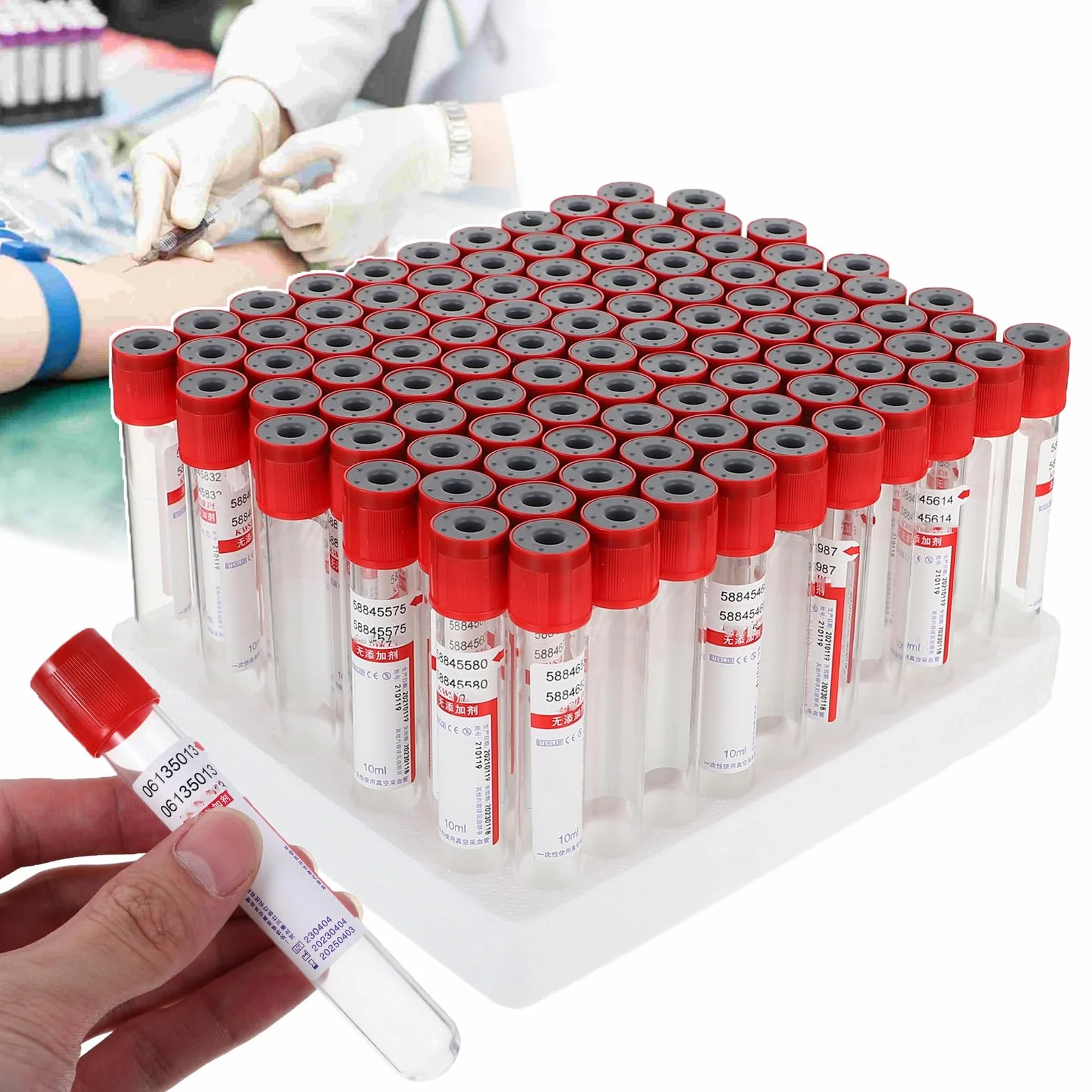 100 Provette per Prelievo Di Sangue Sottovuoto(3Ml/5Ml/10Ml),Provette per Prelievo Sangue in Plastica Pet Con Tappo a Vite,Provette Monouso per Prelievo Di Sangue Da Laboratorio,10ML