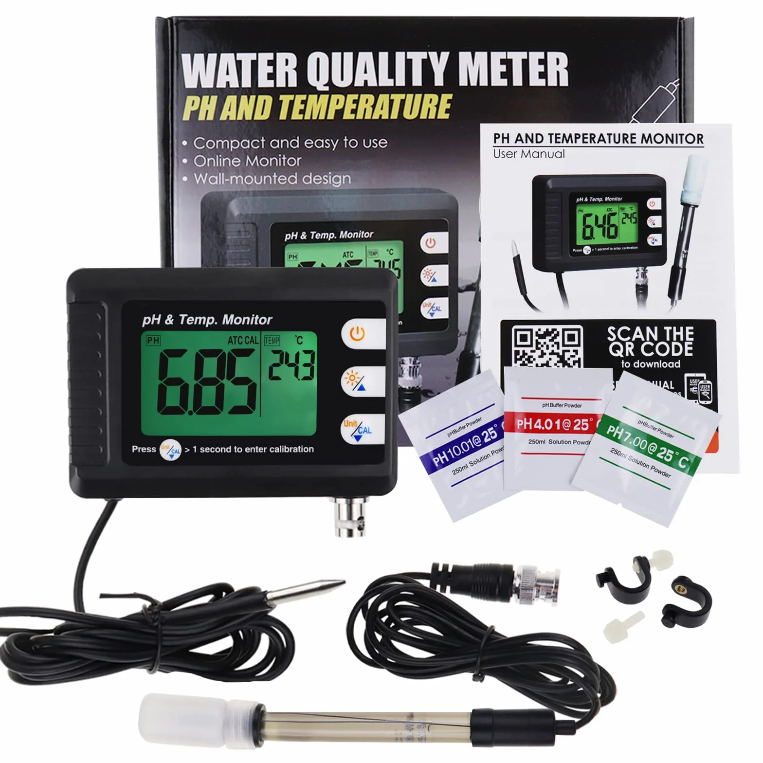 Professionale pH & Temperatura Meter con e Automatico Calibrazione Funzione, Acqua Tester Misurazione con Treppiedi Titolare per Acquario Idroponica